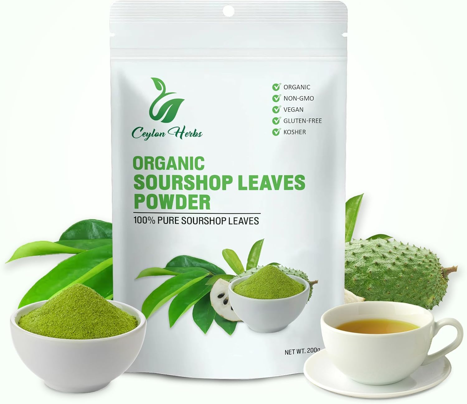 200G Natural Soursop Leaves Powder - Pure Organic Well-Cleaned and Finely Ground for Tea Healthy Leaves image number 3