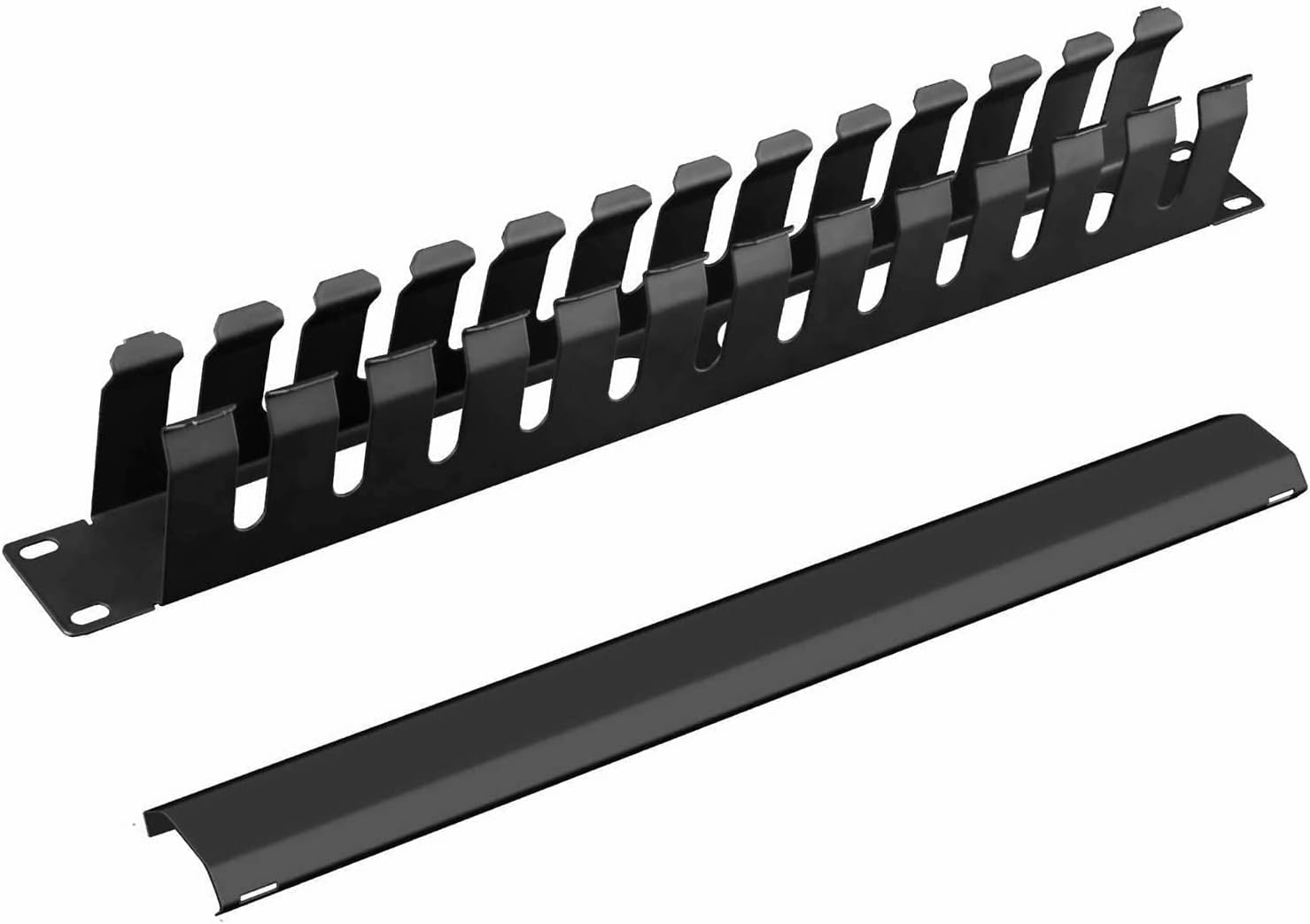 1U Cable Management Rack with Mounting Screws, 24 Slot/48 Port Metal Finger Duct Wire Organizer with Cover