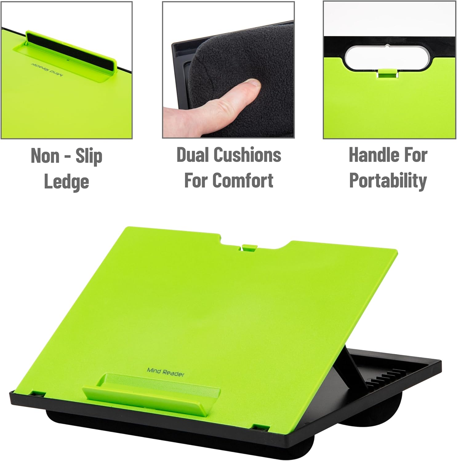 Mind Reader LTADJUST-GRN Adjustable 8 Position Top Desk with Cushions, Monitor, Laptop Lap Holder, Green