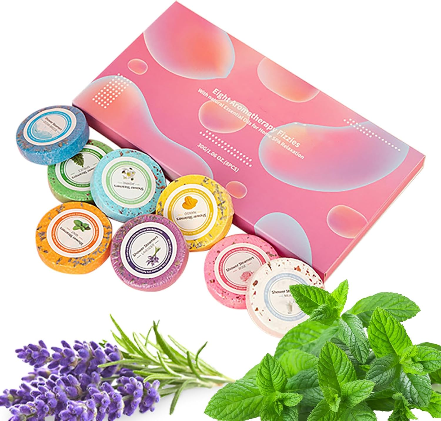Aromatherapy Shower Steamers, 8 Pcs with Box, 8 Fragrances, Shower Bomb Tablets Set, Natural Ingredients, Self Care, Relaxation for Women Men, Lavender, Mint, Milk, Rose, Mango, Jasmine image number 5