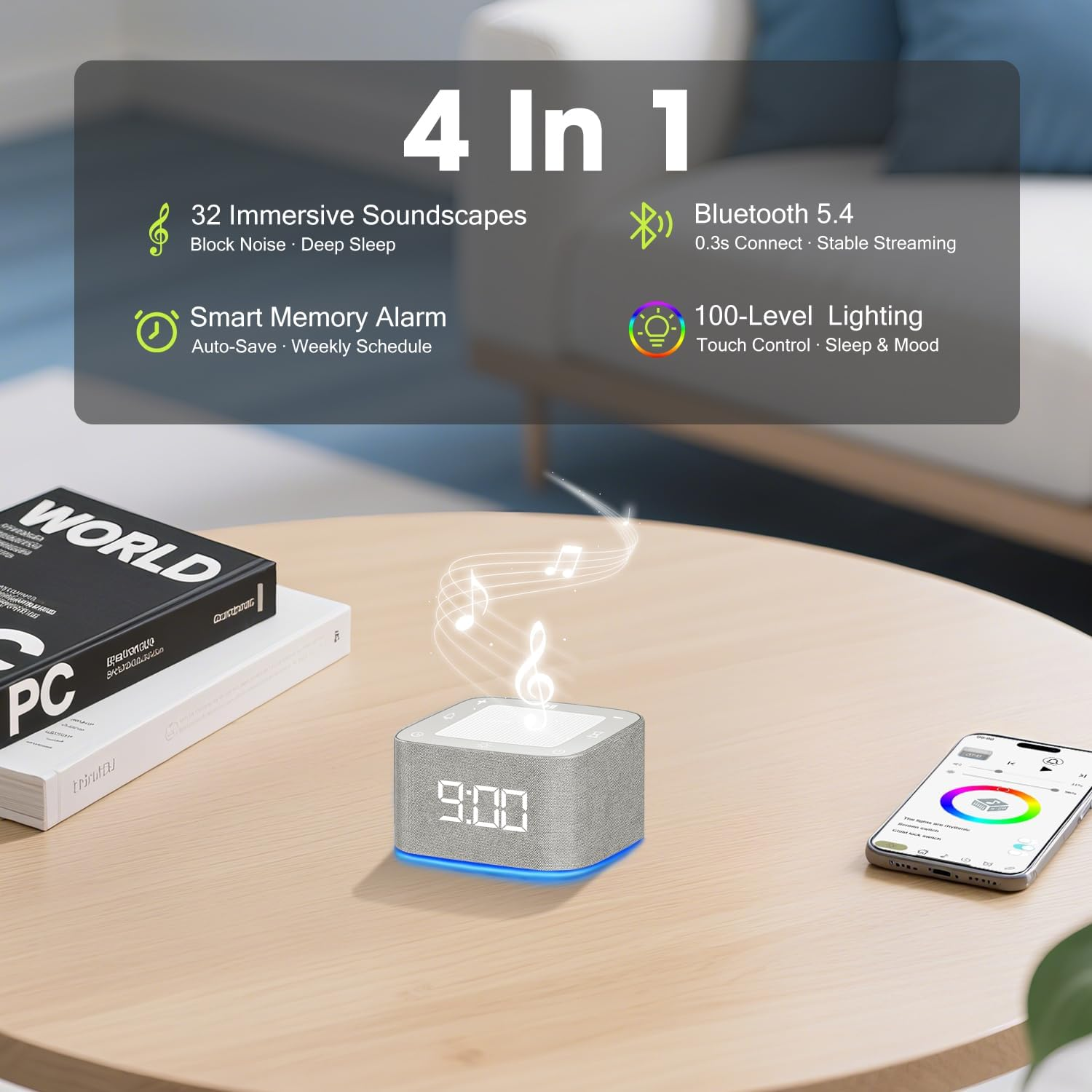 WEKUBA White Noise Machine & Alarm Clock 2-In-1，32 Soothing Sounds, 8 Night Lights, App Control, USB Rechargeable, for Adults & Baby，Usb Rechargeable, Portable Sound Machine for Home, Travel image number 5