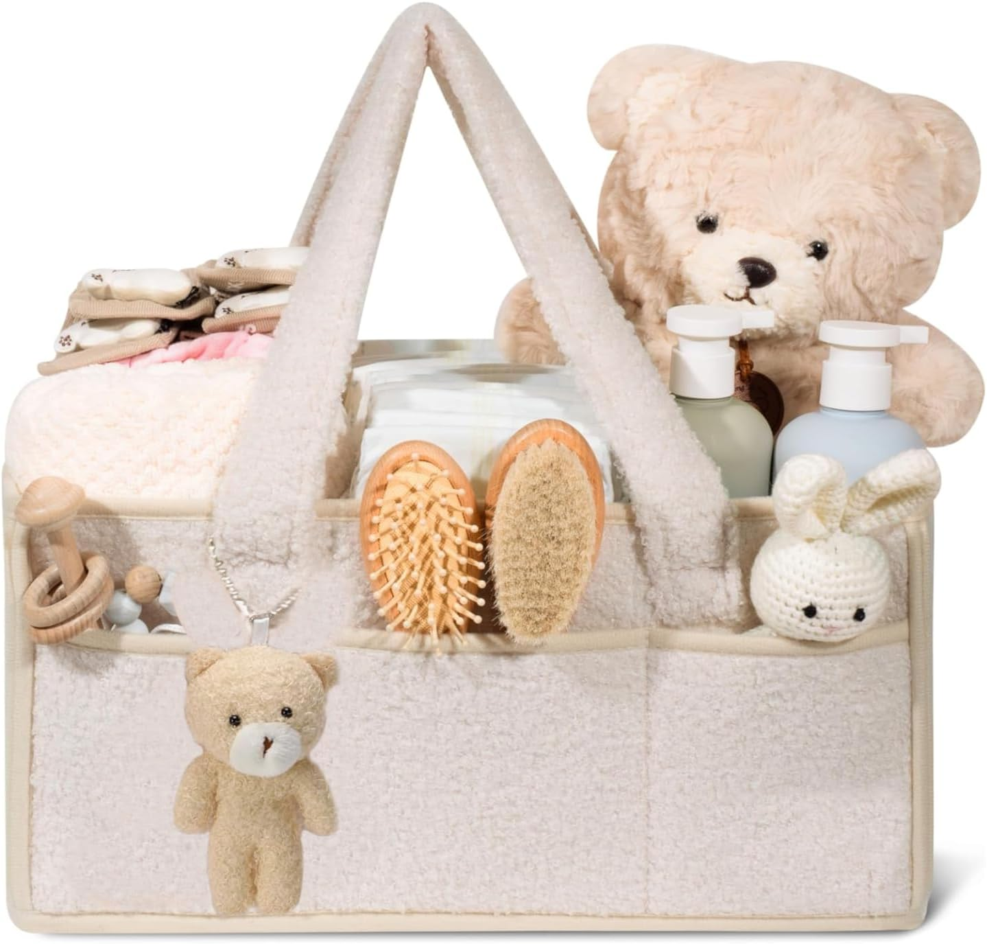 Diaper Caddy Organizer, Storage Basket for Diapers and Wipes,Portable Diaper Storage (Cream Color) image number 3