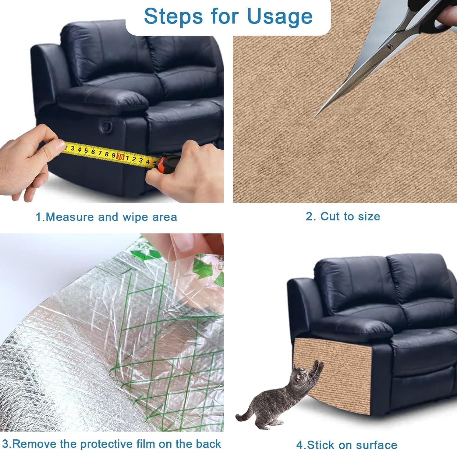 200 Cm X 40 Cm Self-Adhesive Cat Scratching Mat, DIY Trimmable Scratching Board for Cats, Cat Scratching Mat, Scratch Protection Sofa Cat, Scratching Mat, Self-Adhesive for Wall (Khkai) image number 1