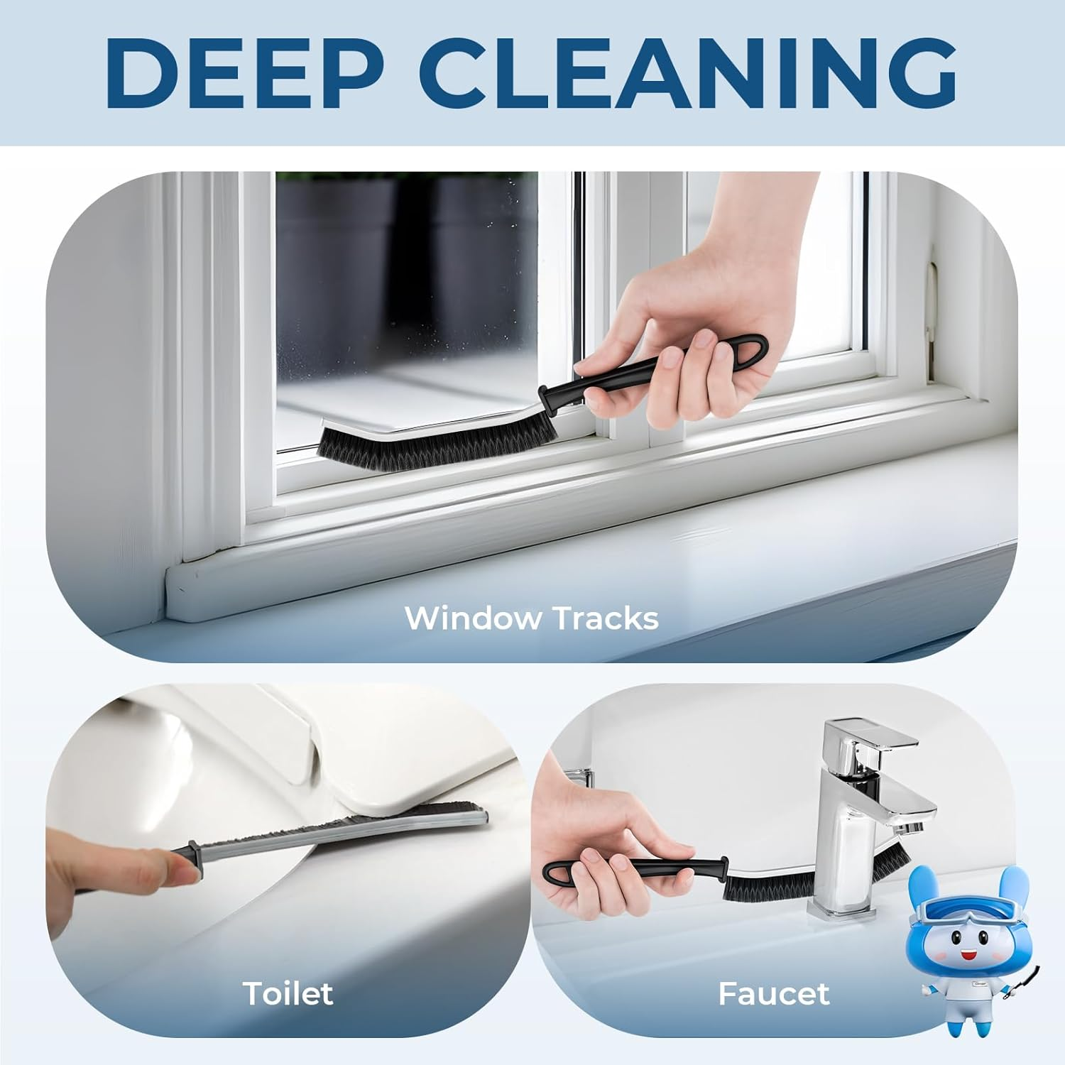 Cleangor Crevice Cleaning Brushes, Scrub Brush for Hard to Reach Small Space, Home Essentials, Cleaning Supplies, Cleaning Tools for Household Use, Bathroom, Shower, Kitchen, Window, Toilet (2, Black)