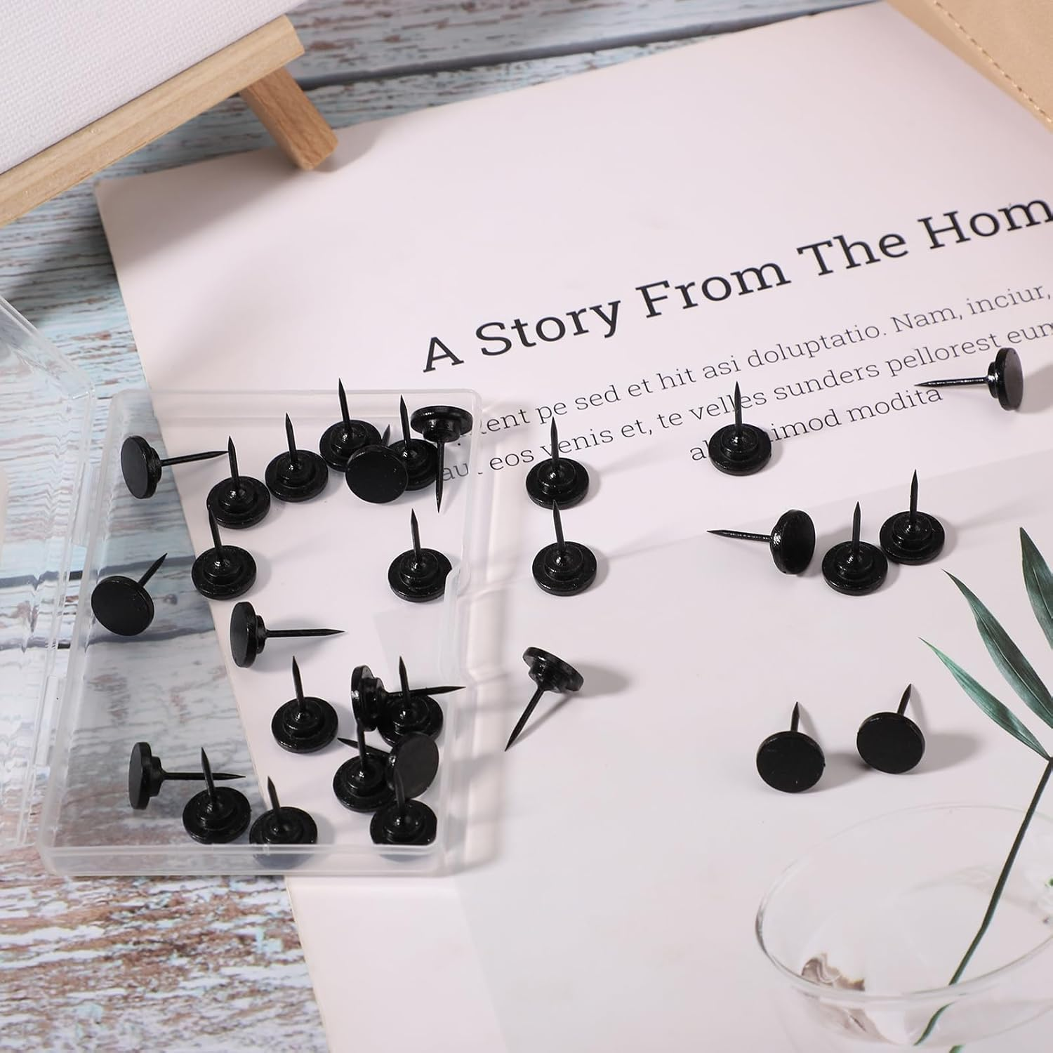 30Pcs Push Pins, Metal Thumb Tacks for Picture Photo Hanging Flat Thumbtacks Small Wall Tacks Decorative Wall Pins for Cork Board Bulletin Maps Posters Home Office Display (Black) image number 1