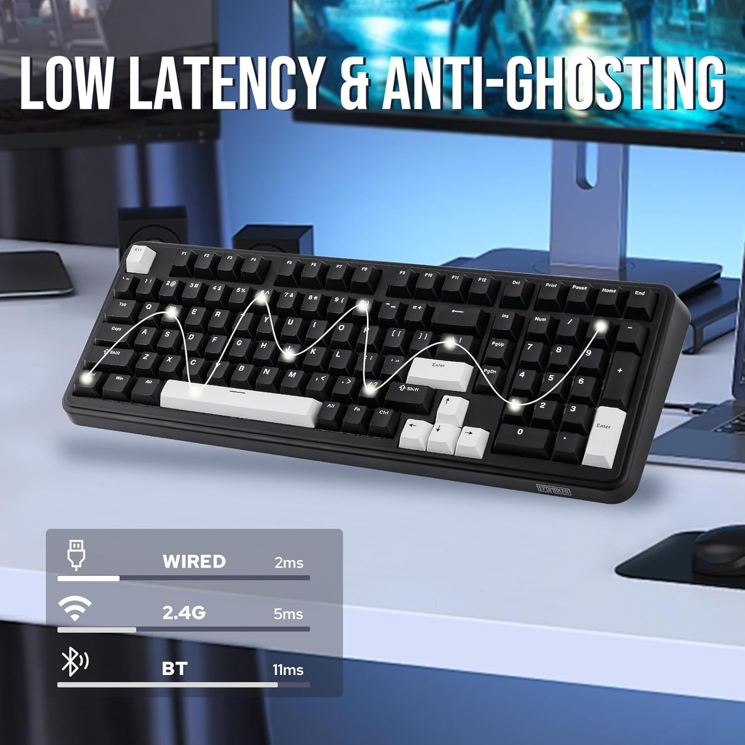 EPOMAKER TH99 Tri-Mode Wireless Mechanical Keyboard, Hot Swappable Custom Keyboard, RGB Gaming Keyboard with Numpad, Gasket Creamy Keyboard for Pc/Mac/Office/Gaming (Black) image number 5