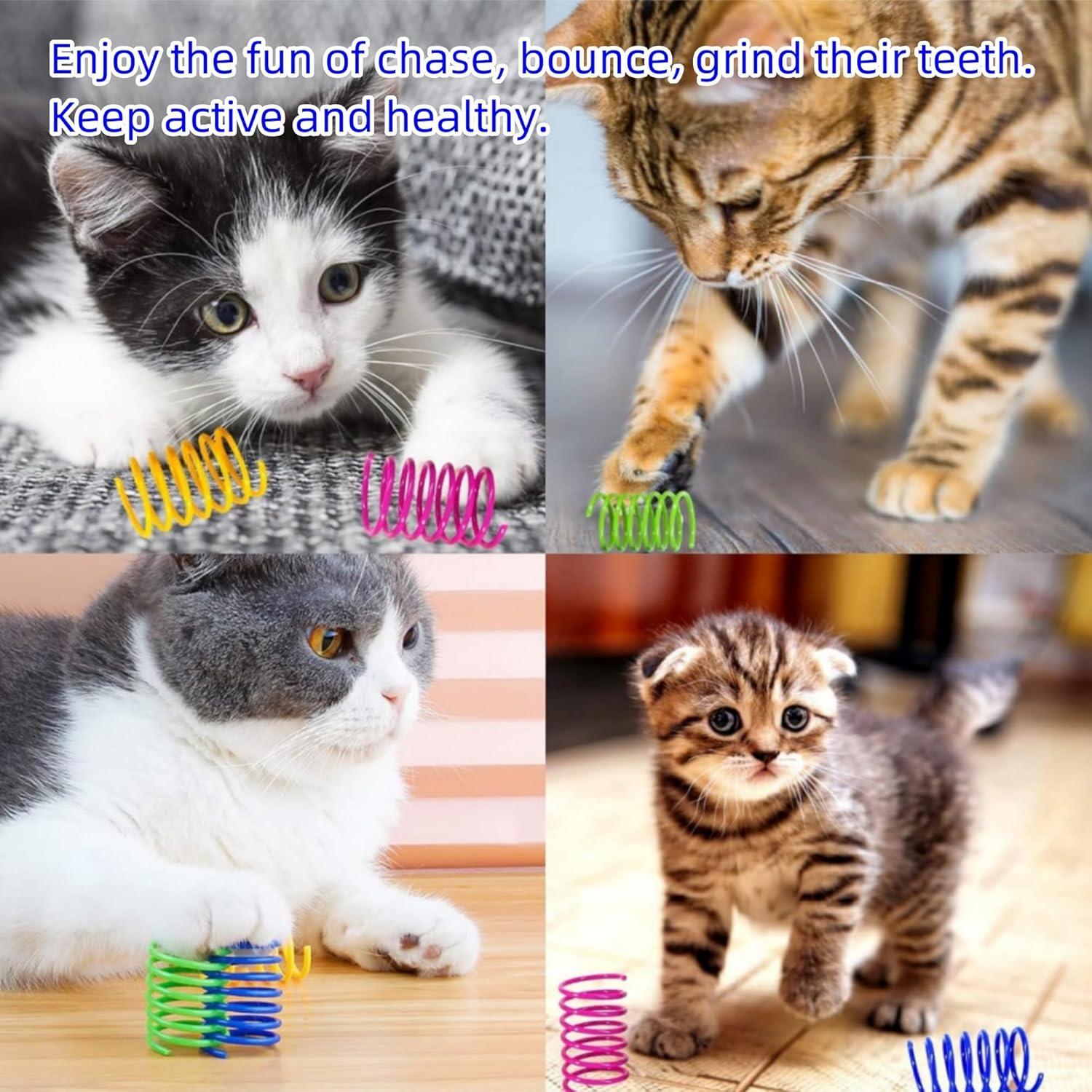 32 Pack Cat Spring Plaything, Colorful Interactive Cat Plaything Plastic Coil Springs Cat Toy for Swatting, Biting, Kitten Plaything image number 1