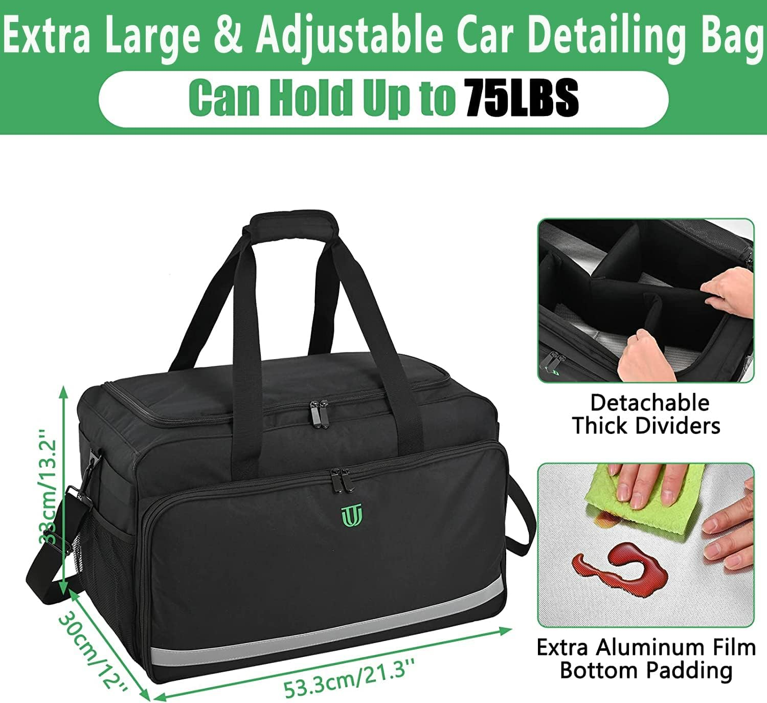 Jaffzora Extra Large Car Detailing Bag, Cleaning Caddy for Auto Detailing Supplies, Car Cleaning Storage Trunk Organizer for Polisher and Vehicle Wash Tools, Black&hellip; image number 2