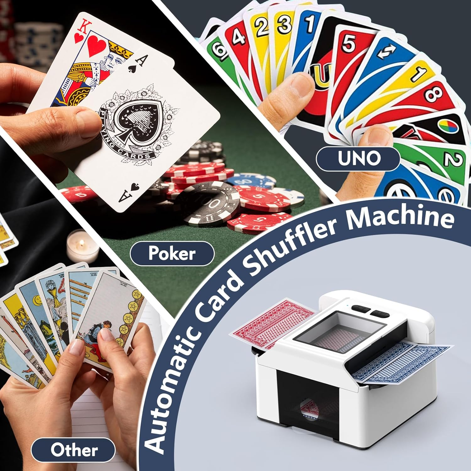 Automatic Card Shuffler 1-2 Decks, Beedove Rechargeable Card Dealer Machine, Fast, Reduced Jams, Ultra-Quiet Shuffle,Ideal for Poker, UNO, Blackjack, Skip-Bo, Home Card Games image number 6