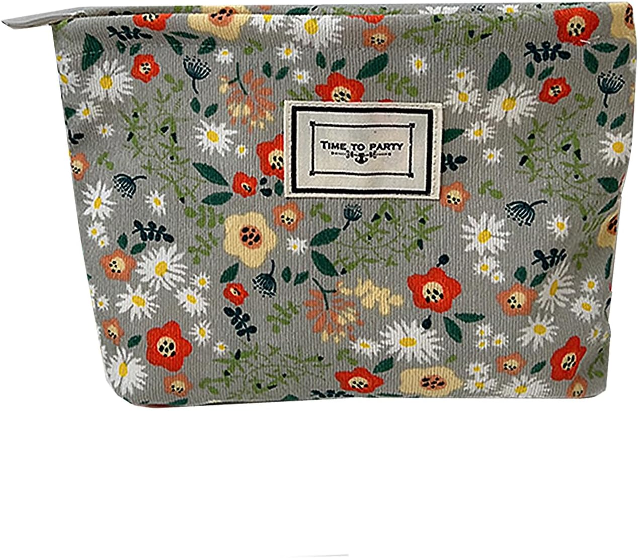 Gidary Floral Cosmetic Bag Makeup Bag Preppy Cute Corduroy Toiletry Bag for Women Travel Essentials（Green）