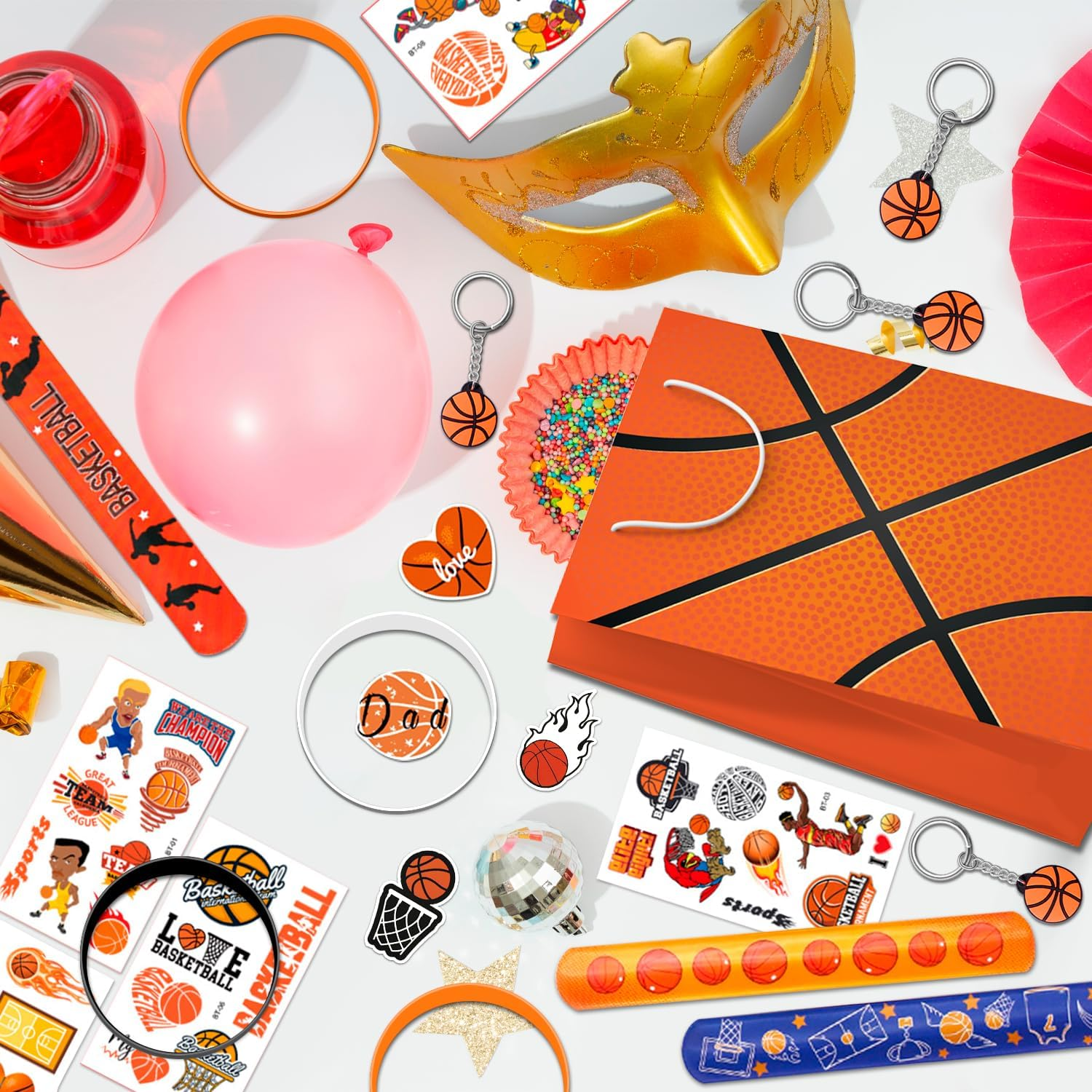 Basketball Party Favors,122Pcs Basketball Themed Birthday Party Favors - Basketball Party Keychain Gift Bags Slap Bracelets Etc Basketball Goodie Bags Stuffers for Basketball Party Decorations image number 5