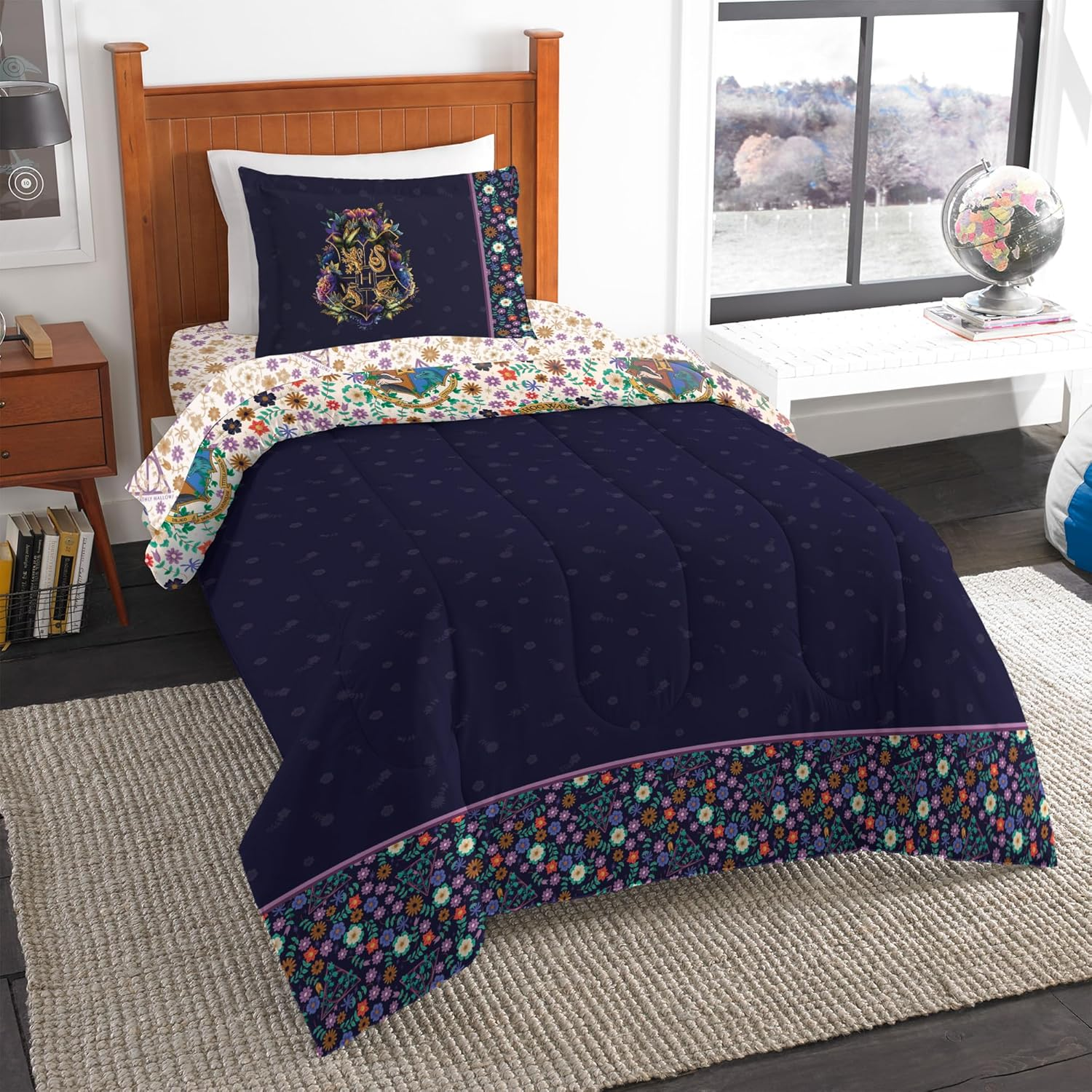 Northwest Harry Potter Botanical Wizardry 5 Piece Full Bed in a Bag Set, Bedding Set with Comforter and Sheets, Soft and Cozy for All Seasons