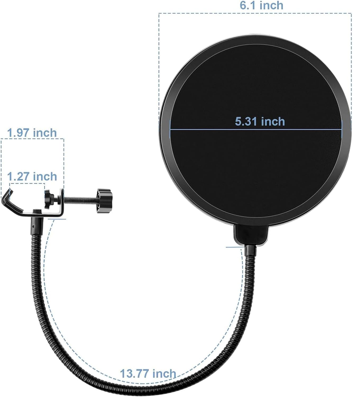 Microphone Pop Filter 6 Inch Dual Layered Pop Wind Screen with Enhanced Flexible 360&deg; Gooseneck Clip Stabilizing Arm Mic Pop Filter Shield Mask for Vocal Recording and Live Broadcasting image number 3