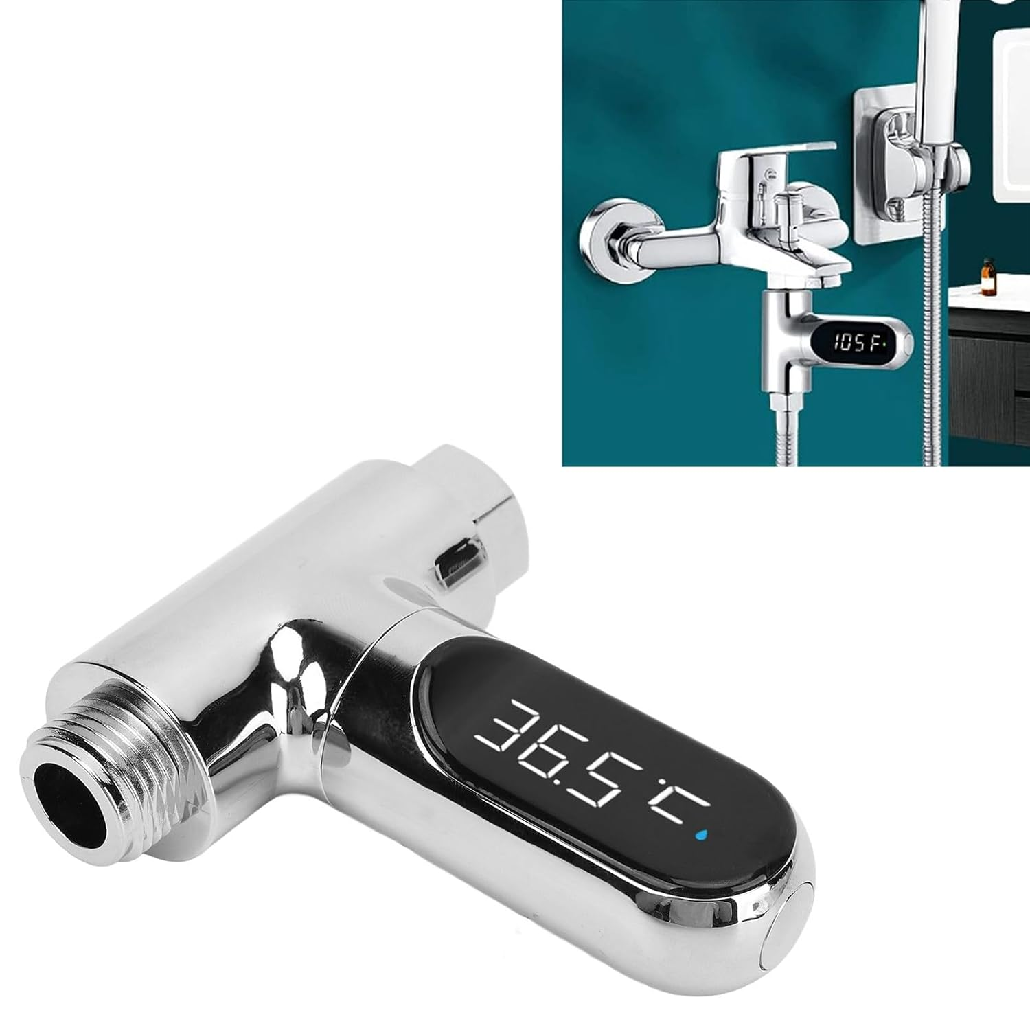 Cryfokt Shower Temperature Indicator, Shower Thermometer Hydrodynamic System Aluminum 3 Color LED Indicator for Bathroom image number 2