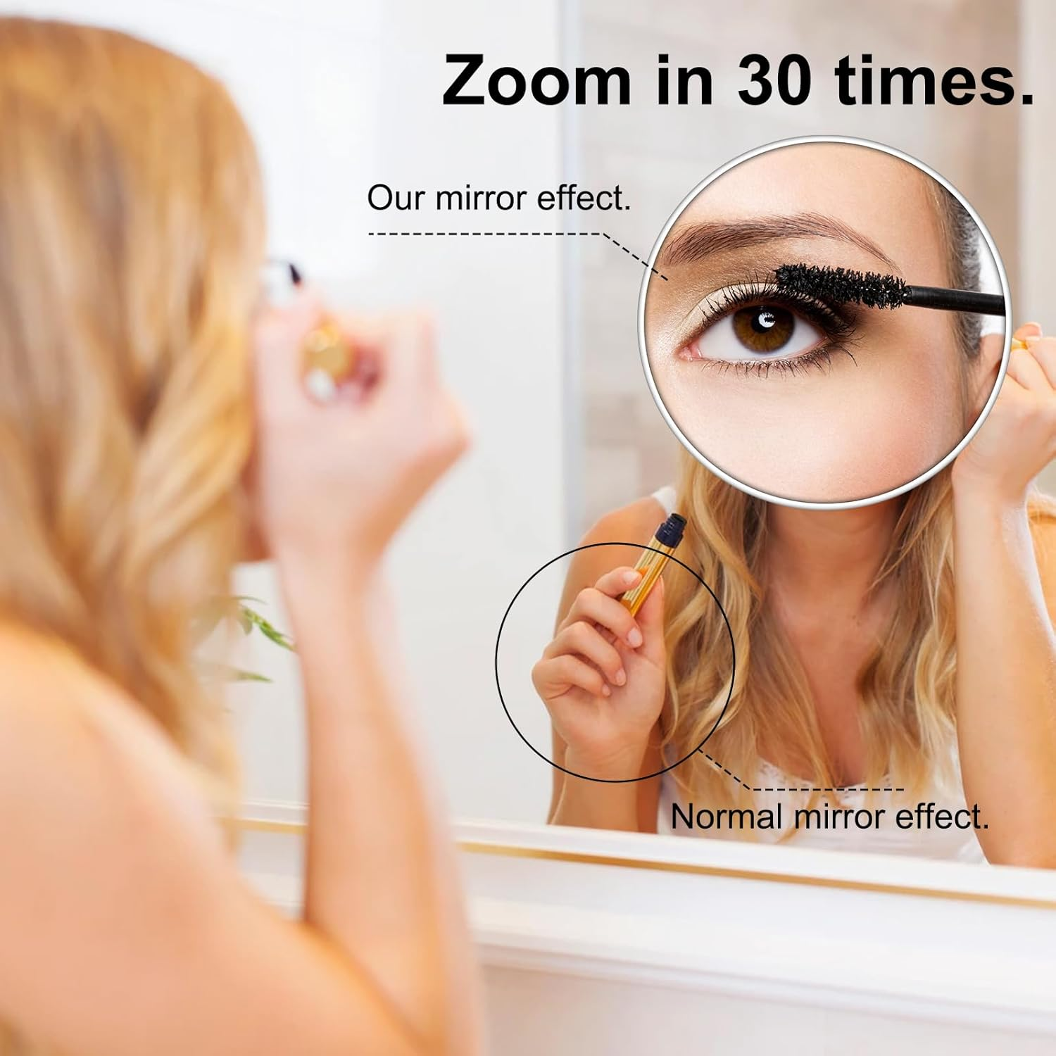 30X Magnifying Mirror, 3.5 Inches Magnifying Mirror with Suction Cup and 2Pcs Tweezers, Stick on Shower Mirror Travel Pocket Magnifying Mirror Plucking Eyebrows Mirror Set -White