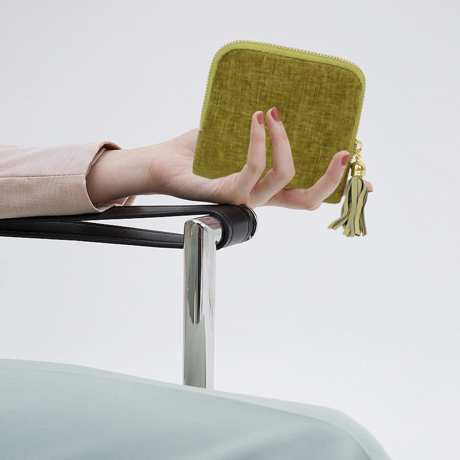 Kawlxpp Premium Travel Jewelry Case Organizer for Rings, Bracelets & Bangles,Jewelry Roll with Tassel Zipper,Compact & Scratch-Proof(Navy) - Navy image number 5