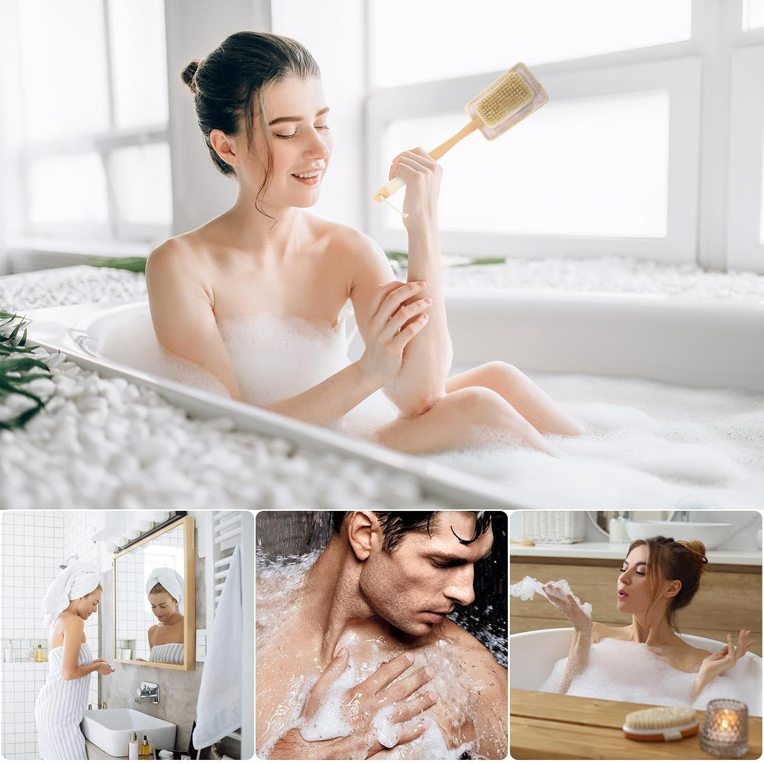 Furtryvl Loofah with Handle | Natural Loofah Bath Brush on a Stick with Luffa Sponge Pads Refills - Deep Cleaning Body Exfoliation Luffa Sponge for Father Mother Men Adults Family Friends image number 6