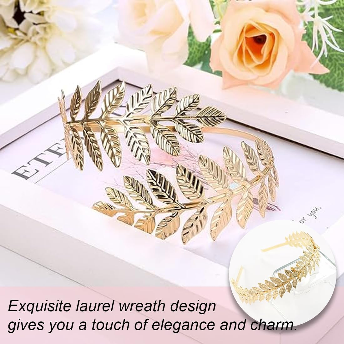 LAKJUOZ 1 Piece Roman Goddess Headband Women'S Hair Band Gold Headpiece Bridal Girls Laurel Wreath Hair Accessories Golden Wedding Boho Leaf Hair Crown Accessories image number 4