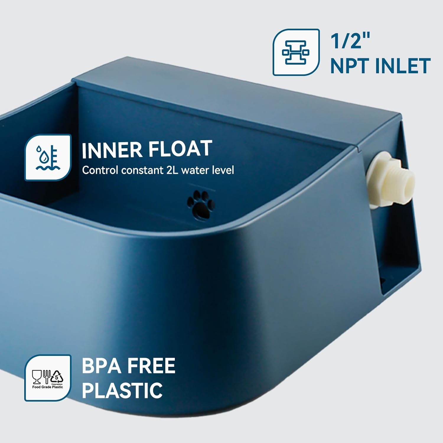 PETLESO Automatic Dog Water Dispenser, 2L Dog Water Bowl Automatic Waterer for Dogs Cats Chicken Birds Goats, Outdoor Animals Refill Pet Water Trough, Blue image number 2