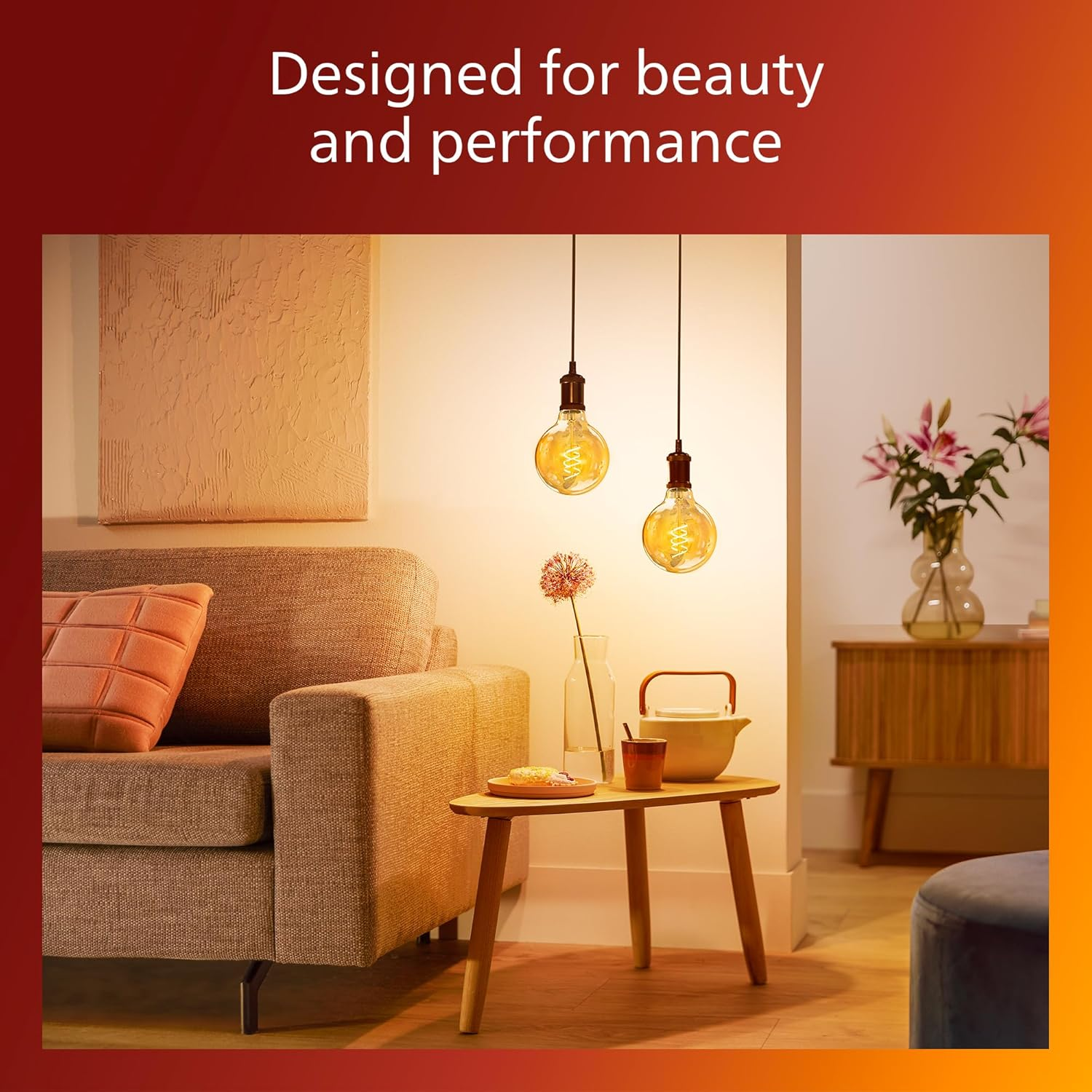 Philips Vintage Amber Spiral G95 Lamp, Dimmable, Flicker-Free, Eyecomfort, 806 Lumen, Flame (2200 K), 7.3 W = 60 W, E27 Socket, Pack of 1 image number 3