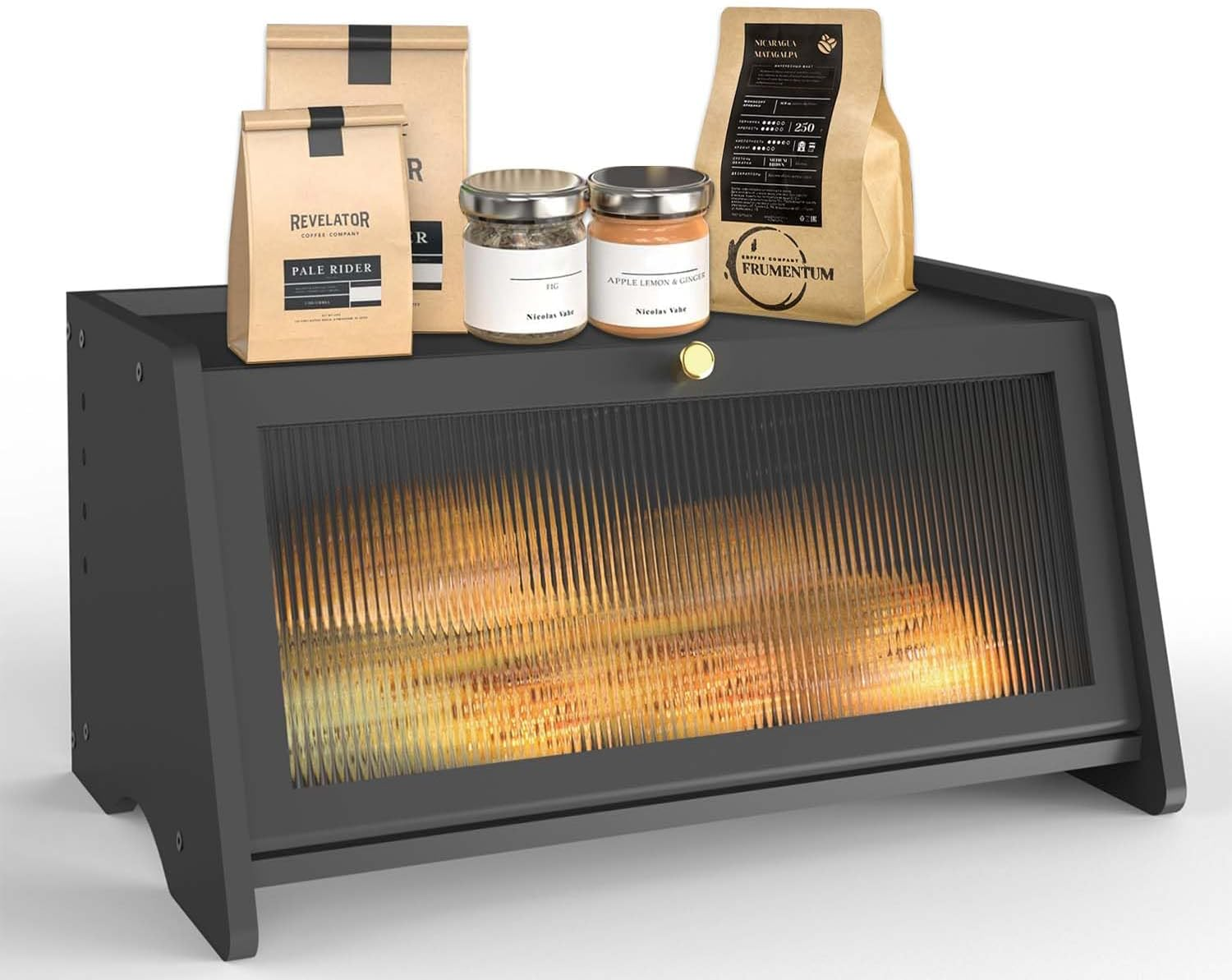 Black Bread Box for Kitchen Countertop, Bamboo Bread Storage Container with Acrylic Frosted Window, Large Farmhouse Breadbox for Homemade Bread Fruits & Spices image number 4