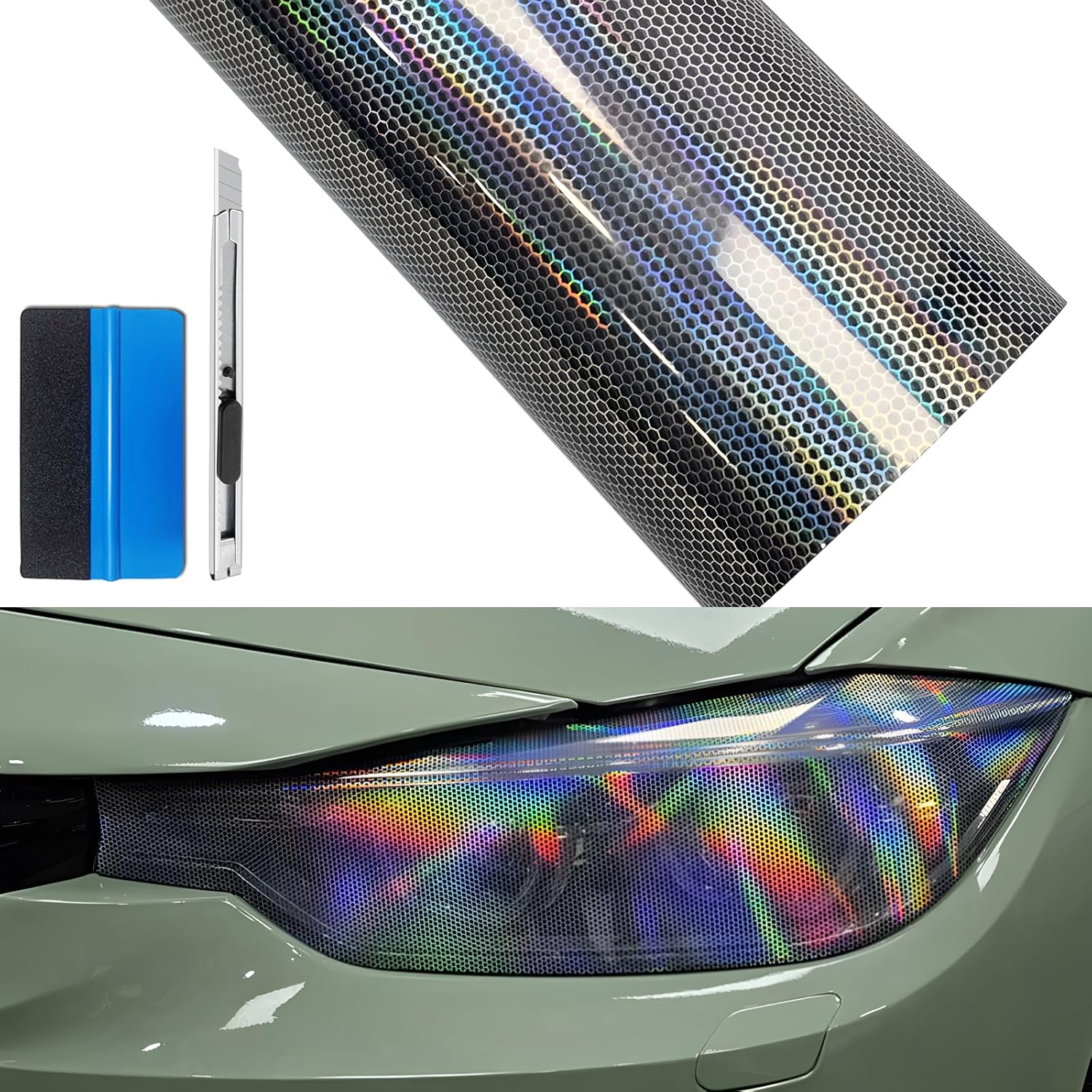 12 by 48 Inches Self Adhesive Auto Car Tint Headlight Taillight Fog Light Vinyl Smoke Film Sheet Sticker Cover (Light Black)