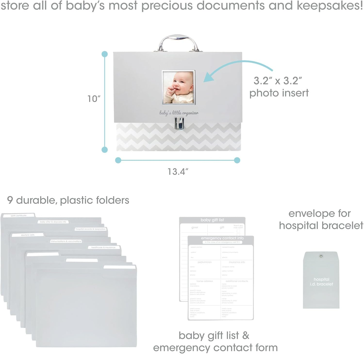 Pearhead Baby Document Organizer, Briefcase File Keeper to Store Baby'S Records, Makes Great Gift for New Parents or Addition to Baby Shower Registry, Gray Chevron, 1 Count (Pack of 1) image number 3