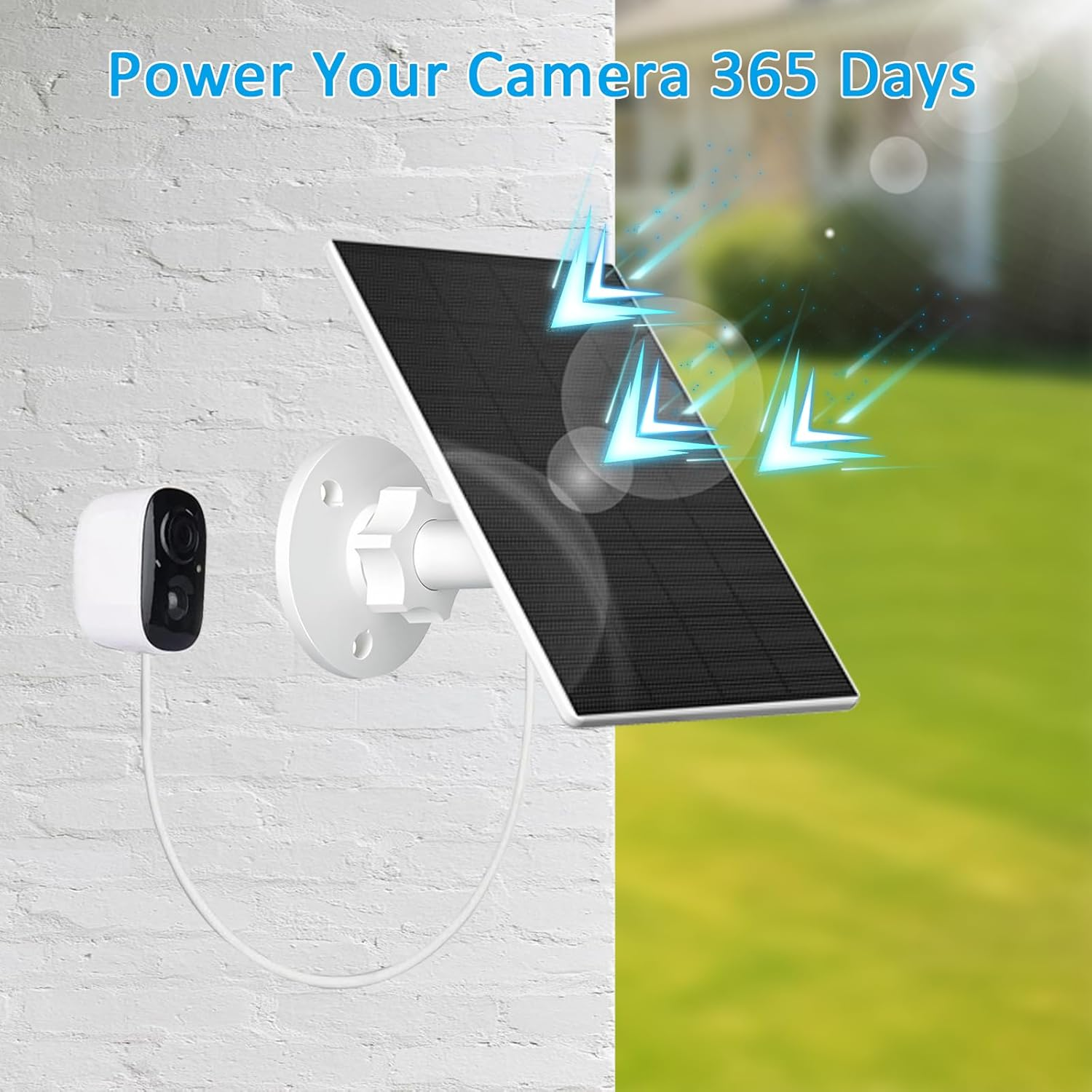 VUEBEE 2W Solar Panel for Security Camera Outdoor, USB/USB-C Charger with IP65 Waterproof, 360&deg; Adjustable Mount & 7.2Ft Cable, Compatible with Rechargeable Battery Cameras (2 Pack, White) - 2W-2Pack image number 4