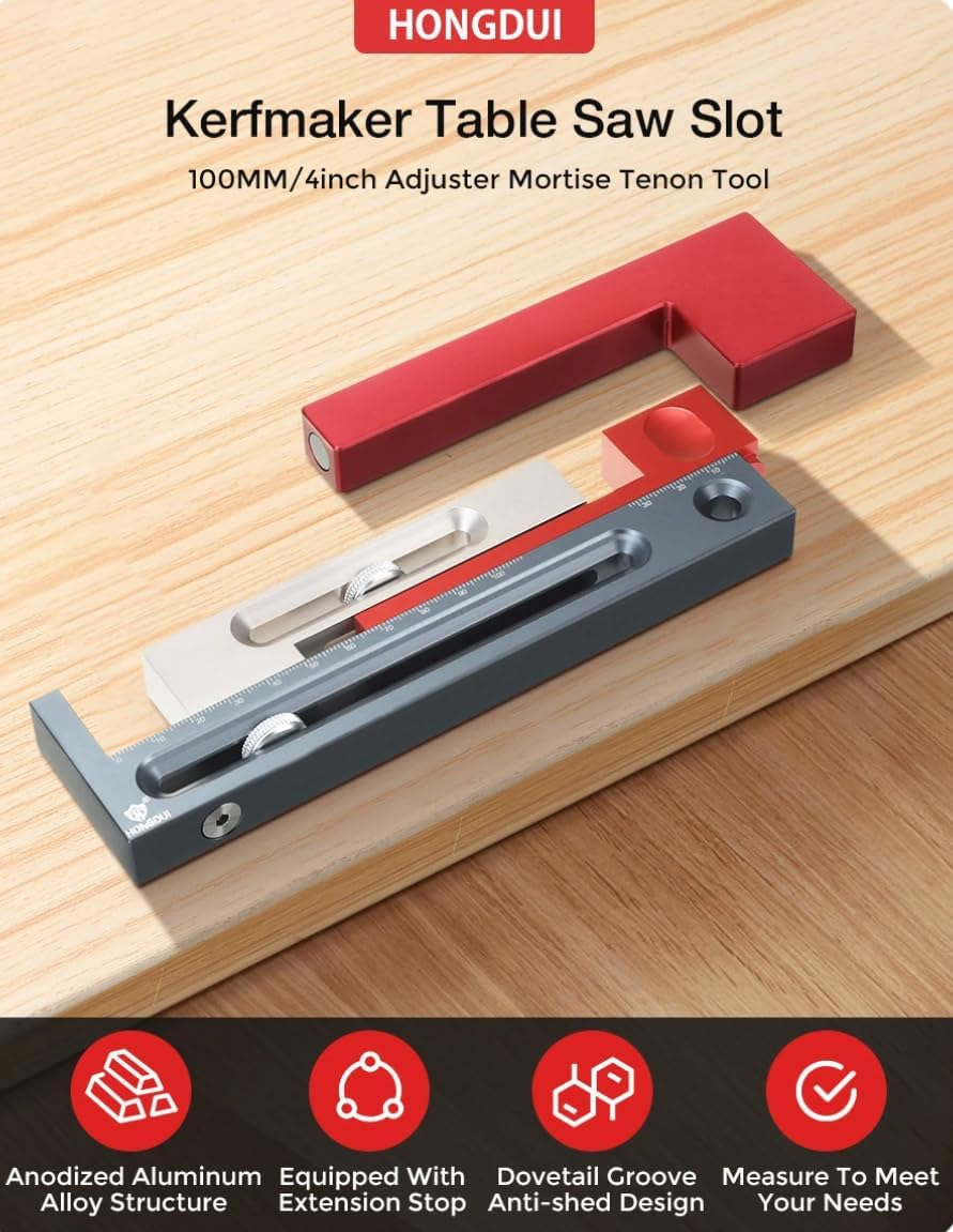 HONGDUI JF15 Kerfmaker Table Saw Slot Adjuster Mortise and Tenon Tool Woodworking Movable Measuring Block image number 1