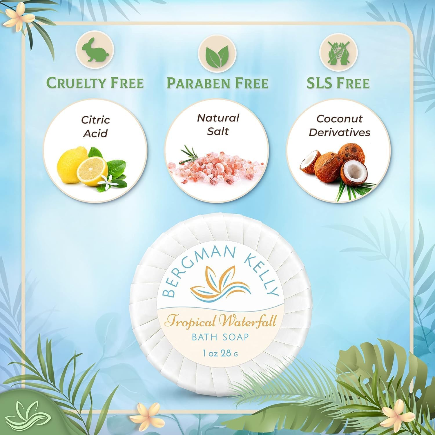 BERGMAN KELLY Travel Soap Bars, Travel Size Luxury Bulk Hotel Bar Soap; Small Individually Wrapped Soap Hotel Toiletries in Travel Sizes for Airbnb, Motel (Hotel Size 1Oz (New), D. 100 Pack) image number 4