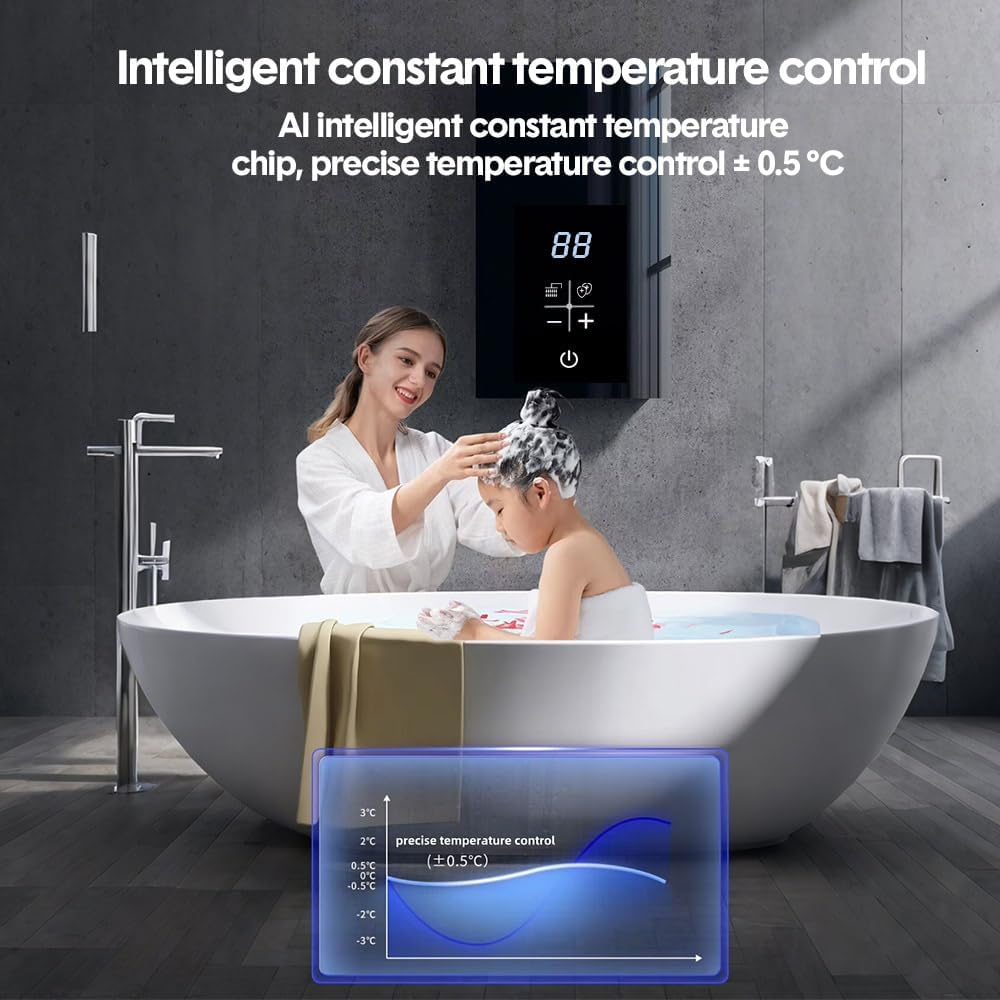 ALSTON 8800W Instant Hot Water Heater 220V Tankless Hot Water on Demand under Sink Bathroom with Digital Temperature Display Kitchen Saving Energy Black image number 2