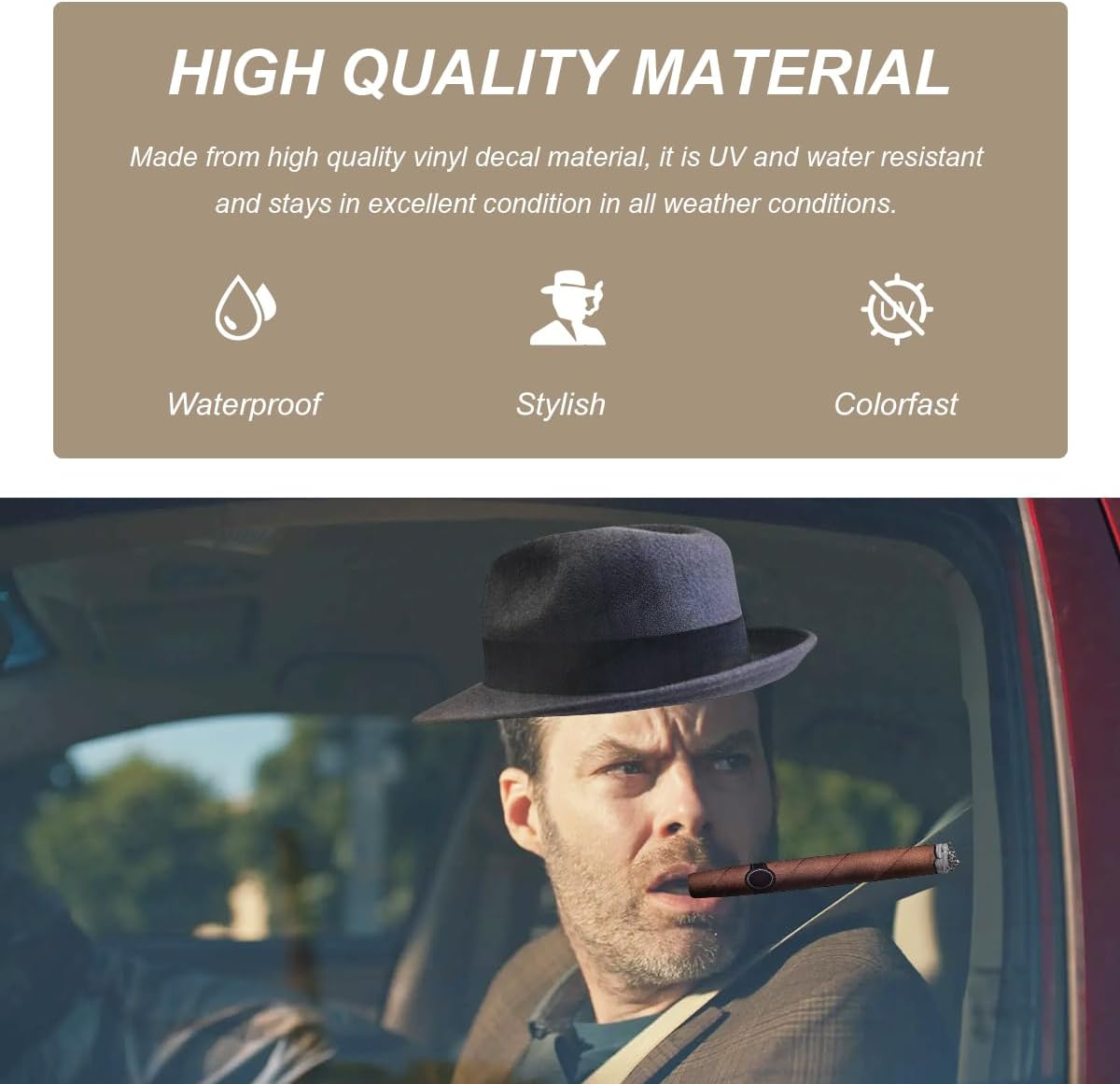 NYTKL Fedora and Cigar Window Decal, the Driving Crooner Decals Fedora Hat and Cigar Sticker, Waterproof Funny Car Stickers Creative Decoration for Automotive Side Window (A) - B image number 5