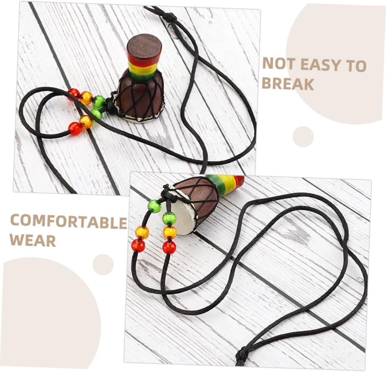 Alasum Wooden Djembe Drum Necklace Mini African Drum Pendant Percussion Instrument Jewelry for Kids Adults Party Favor Supplies image number 2