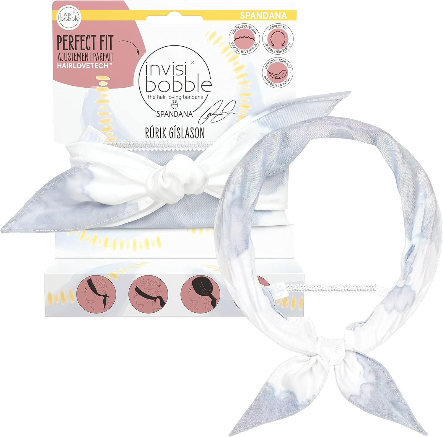 Invisibobble Bandana R&uacute;rik G&iacute;slason Be-You-Tiful I Elastic Hair Band Pastel with Spiral Hair Scrunchie I Headband Women and Men I Hair Accessories Designed in Munich