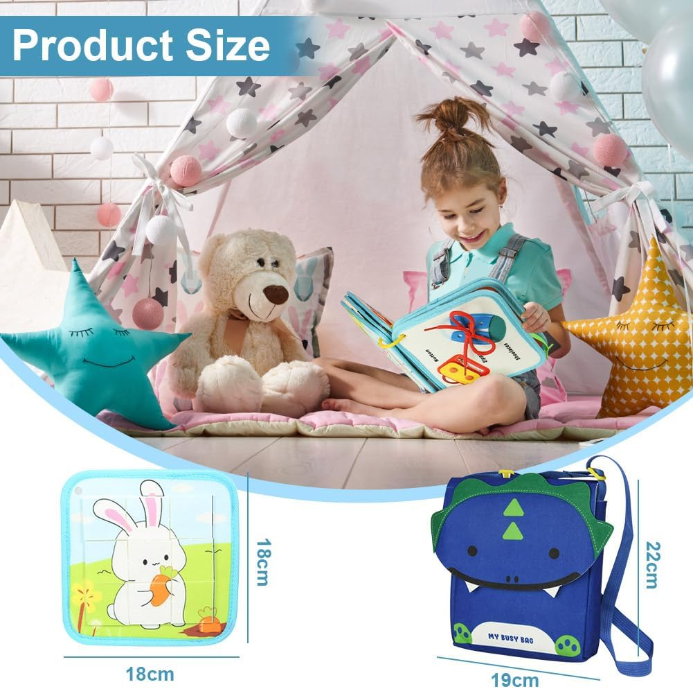 OSDUE Busy Board, Quiet Book Montessori Soft Felt Book Activity Board Motor Skills Toy for Early Education Gift Boy Girl Sensory Learning Toy for Travel Car Plane (Blue) image number 6