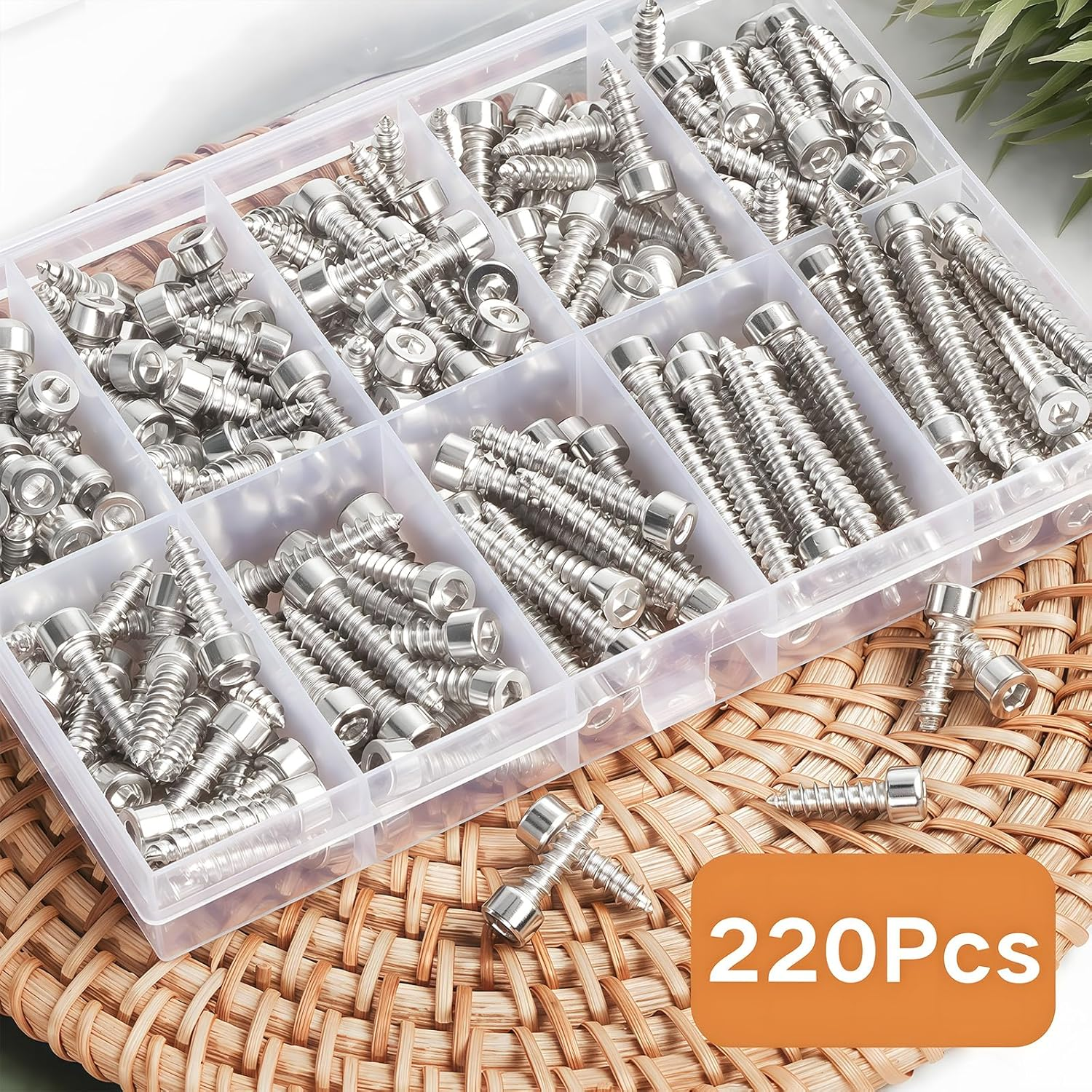 Zmbroll Hex Socket Head Cap Self Tapping Screws M4X8/10/12/14/16/18/20/25/30/35Mm Grade 8.8 Silver Nickel Plated 220Pcs M4 Hex Socket Drive Allen Head Sheet Metal Wood Screw with Wrenches image number 6