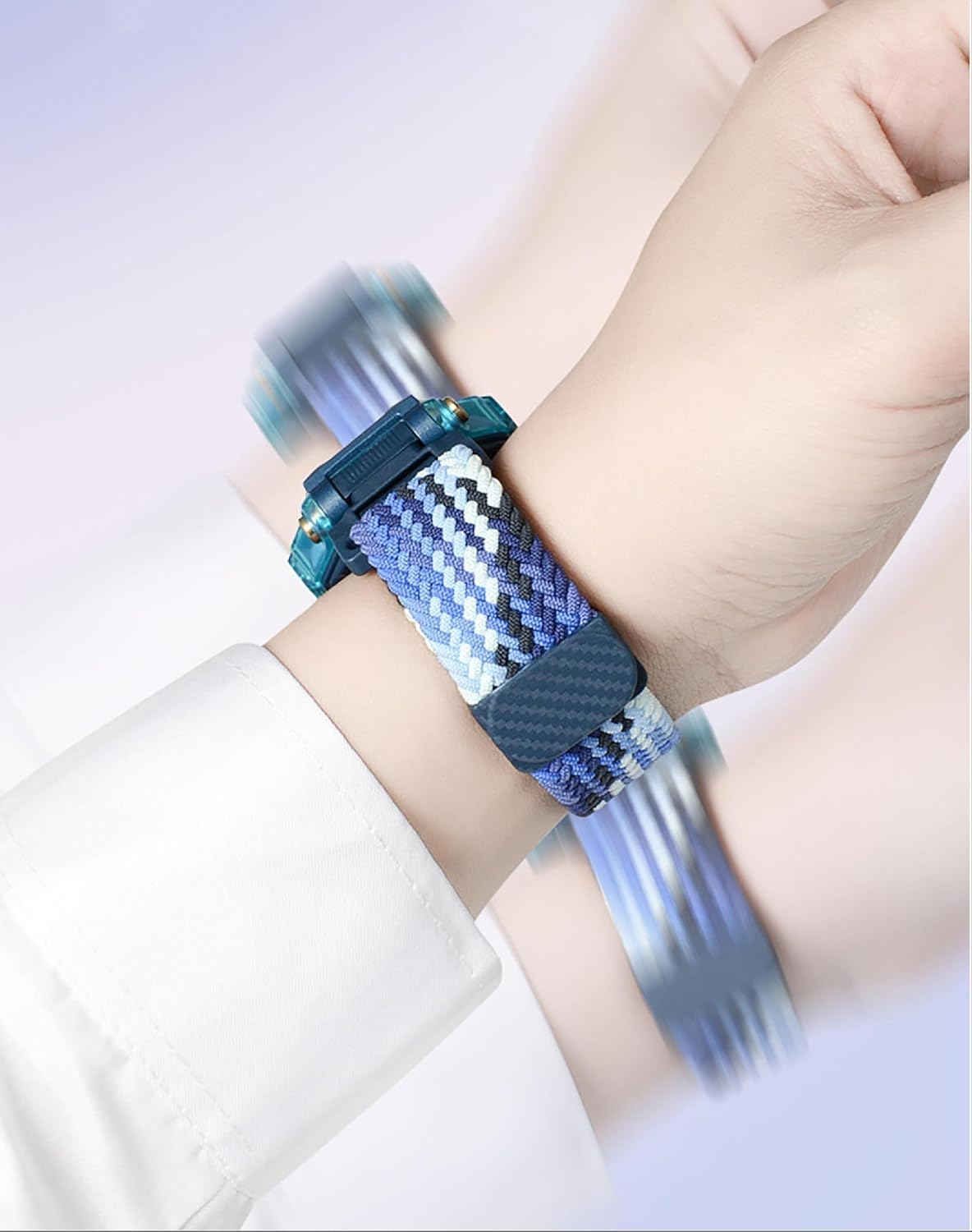 GIOPUEY Strap Compatible with Imoo Watch Phone Z7/Z6, Braided Nylon Strap [Unisex] Elastic Replacement Strap - Rainbow Colours - Black image number 5