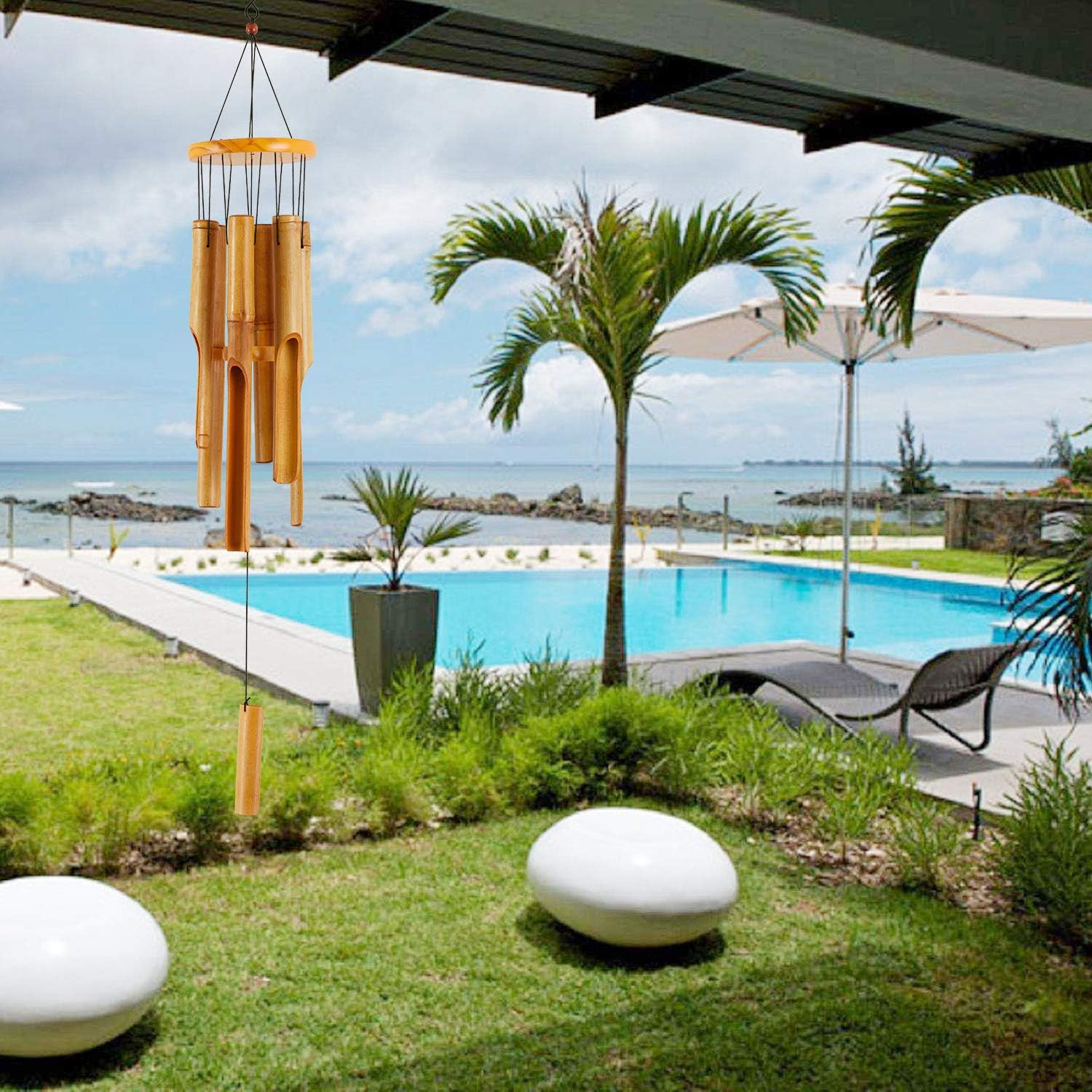 Moptrek Mboo Wind Chimes Memorial Gifts - Wood Wind Chime - Large Indoor Outdoor Wooden - 32" Wind Chimes for Garden, Yard,Patio and Home D&eacute;cor image number 2