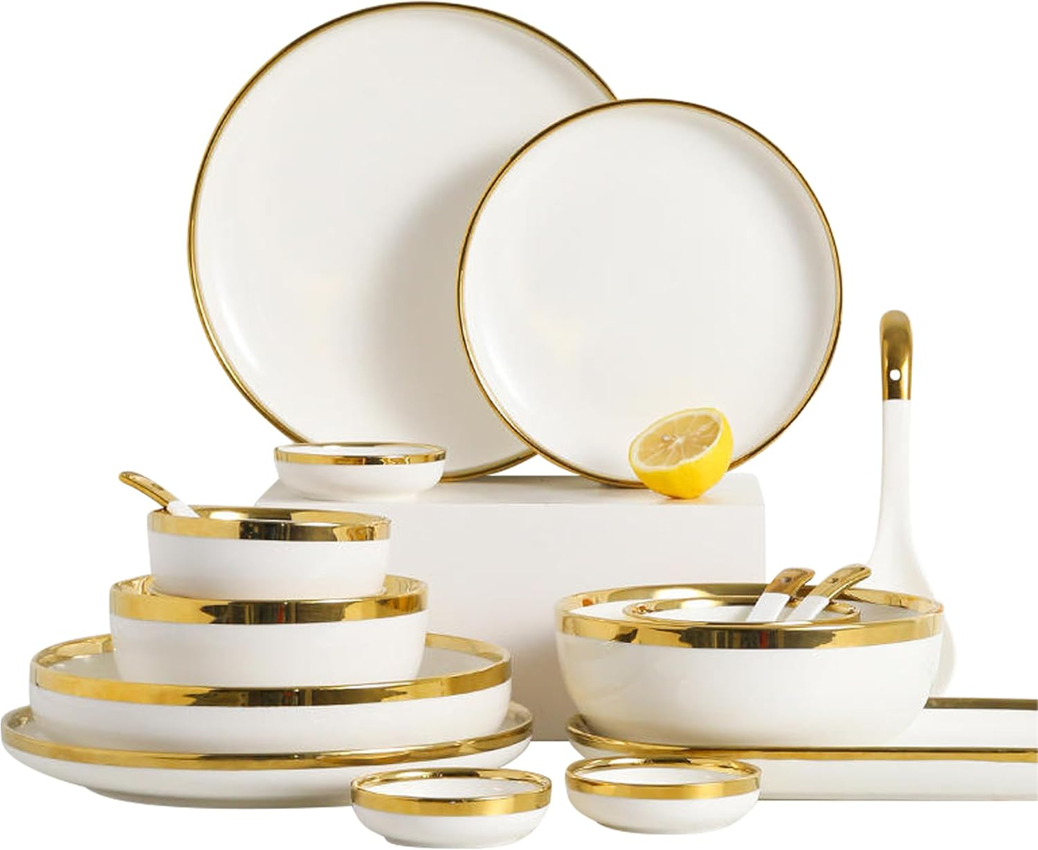 Next Vibe - Home Porcelain Chip and Scratch Resistant Dinnerware Set, Service for 4 Pepole (18Pcs) with Brown Box, Plates and Bowls Dishes Sets White image number 1