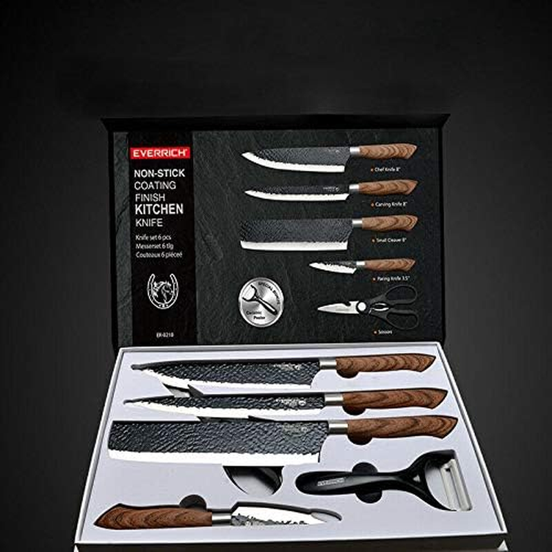 6 PCS Non-Stick Coating Finish Kitchen Knife Knives Set, Chef Knife 8'', Carving Knife 8'', Small Cleaver 8'', Paring Knife 3.5'', Scissors image number 5