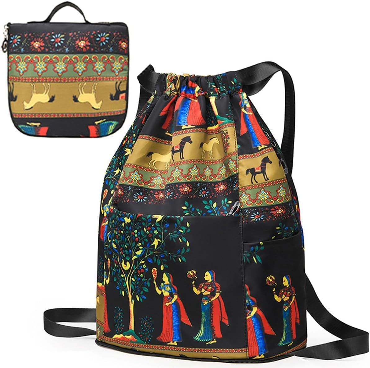 Drawstring Foldable Large Capacity Dry-Wet Separation Travel Sports Backpack, Exotic Drawstring Gym Sack Backpack Bag image number 1