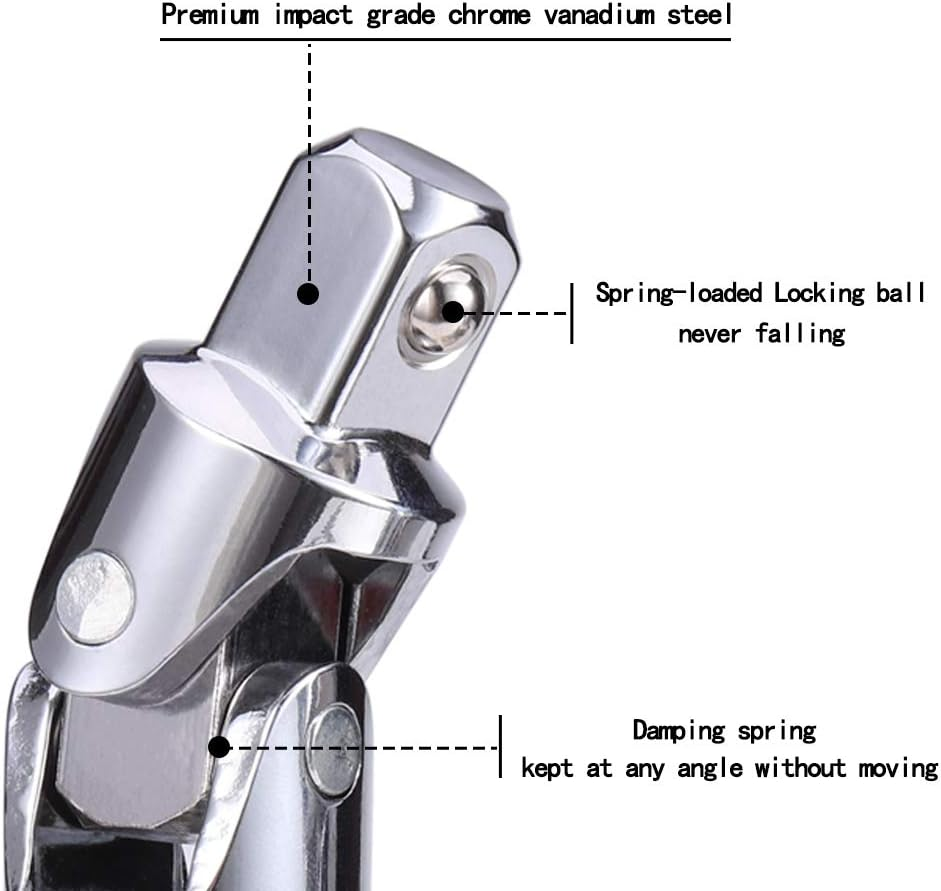 3PCS Universal Joint Socket Set, Chrome Vanadium Steel Swivel Socket Adapter Set, 1/4IN, 3/8IN, 1/2IN Drive Universal Joint Set image number 1