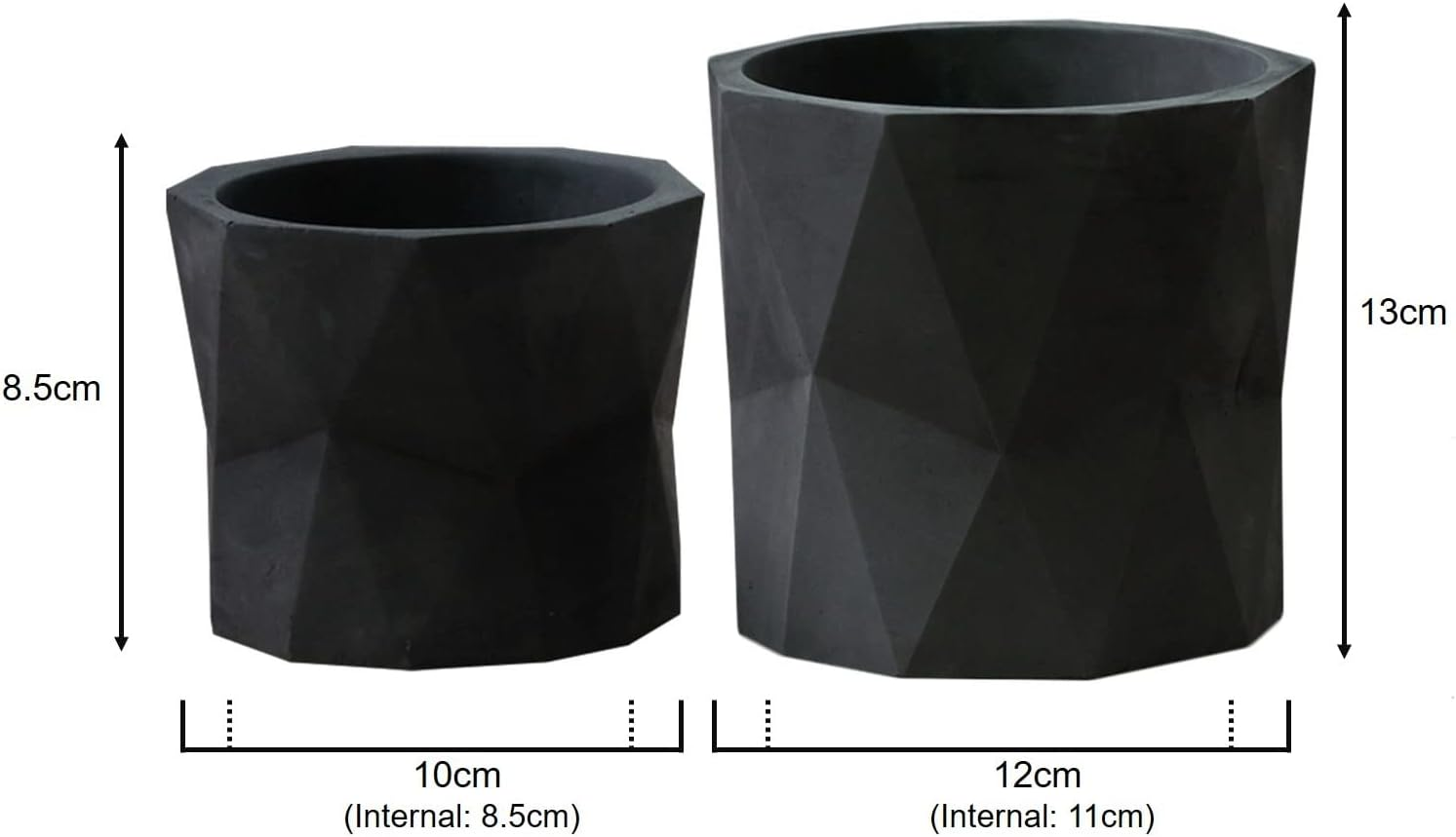 Olly & Rose Designer Geometric Plant Pots Garden Planters Set 2 Indoor Outdoor Plant Flower Pot Set (Matt Black) image number 3
