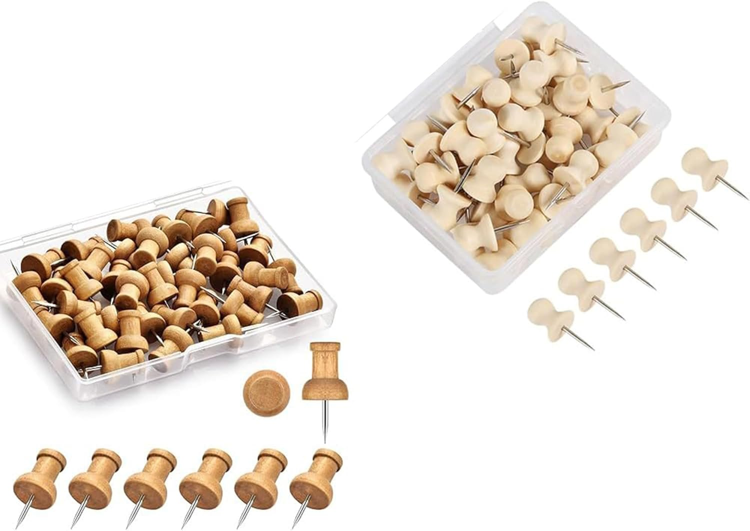 200Pcs Wood Push Pins Cork Board Thumbtacks Wooden Thumbtacks for Cork Boards and Home Office Craft Projects, Natural Color （Two Types） image number 6