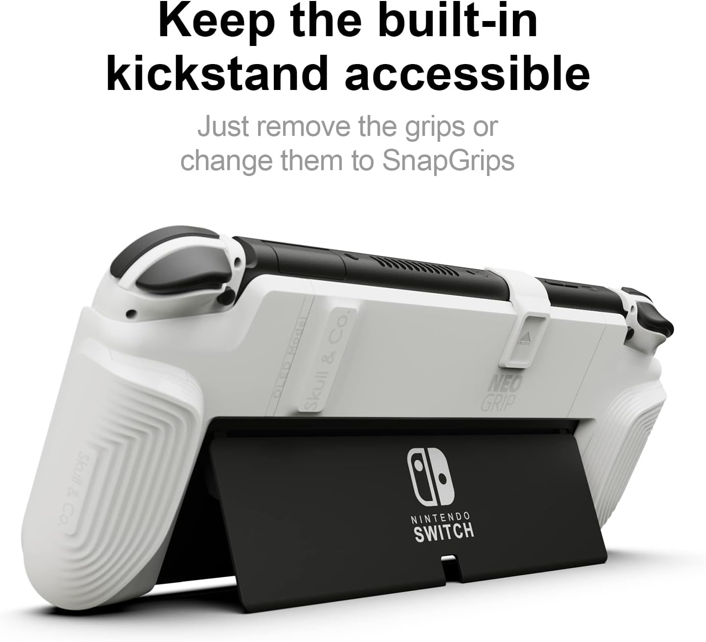 Skull & Co. Neogrip Bundle: an Ergonomic Grip Hard Shell with Replaceable Grips [To Fit All Hands Sizes] for Nintendo Switch OLED and Regular Model [With Carrying Case] - Neon Blue(L)+Neon Red(R) image number 1