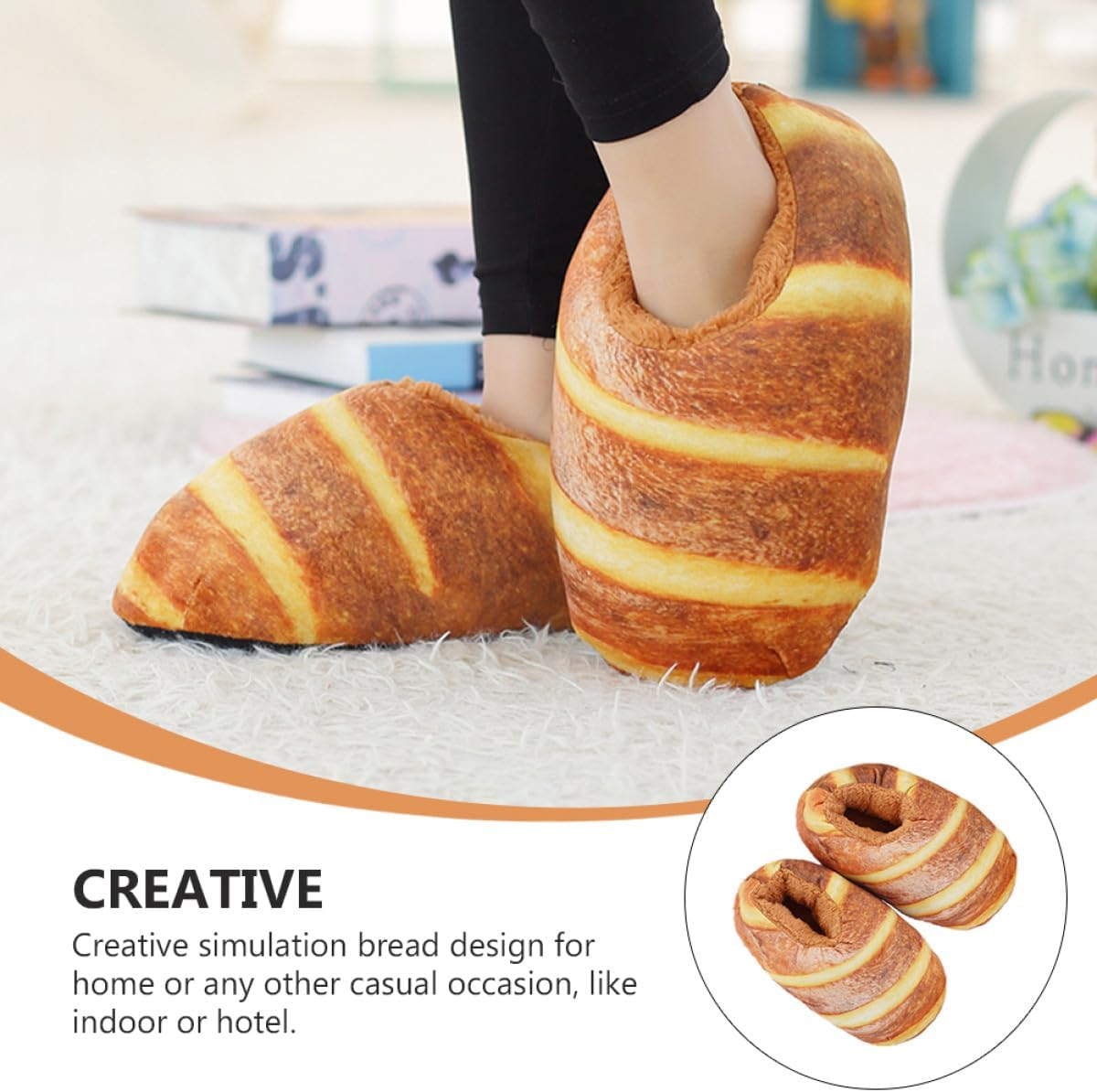 WESIEVYA Simulation Bread Winter Slippers for Women, Yellow Butter Style, One Size Fits EU 36-40, Warm Indoor Home Sandals image number 2