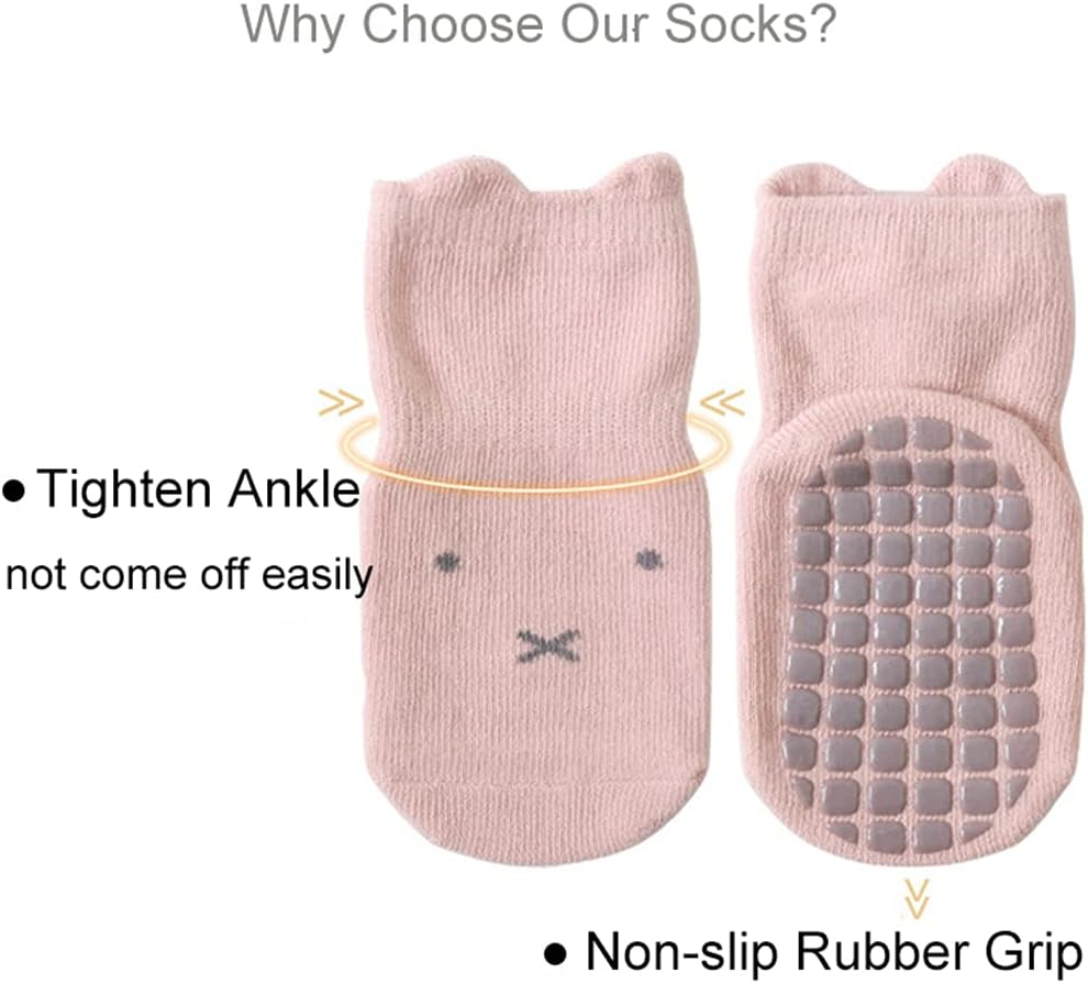 Baby Non Slip Socks Toddler Non-Skid Ankle Socks with Grips Anti-Slip Crew Cotton Socks for Infants Toddlers Girls Boys image number 6
