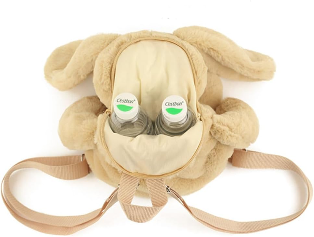 Mellsunny Cute Fuzz Plush Animal Backpack Rabbit Backpack Kawaii Bunny Backpack Fluffy Shoulder Bag Casual Daypack - Khaki image number 3