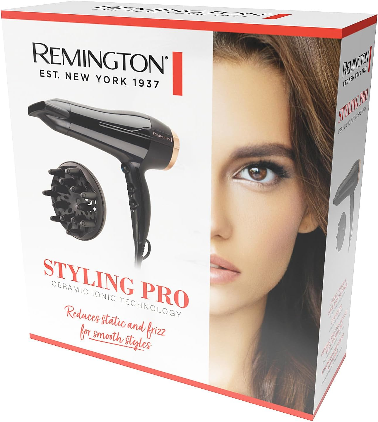Remington Styling Pro 2150 Hair Dryer, D5950XAU, 2150W (AU Plug), Shiny Salon Finish, Ceramic Ionic Technology with Tourmaline for Less Frizz, Includes Concentrator & Diffuser, Black & Rose Gold image number 2