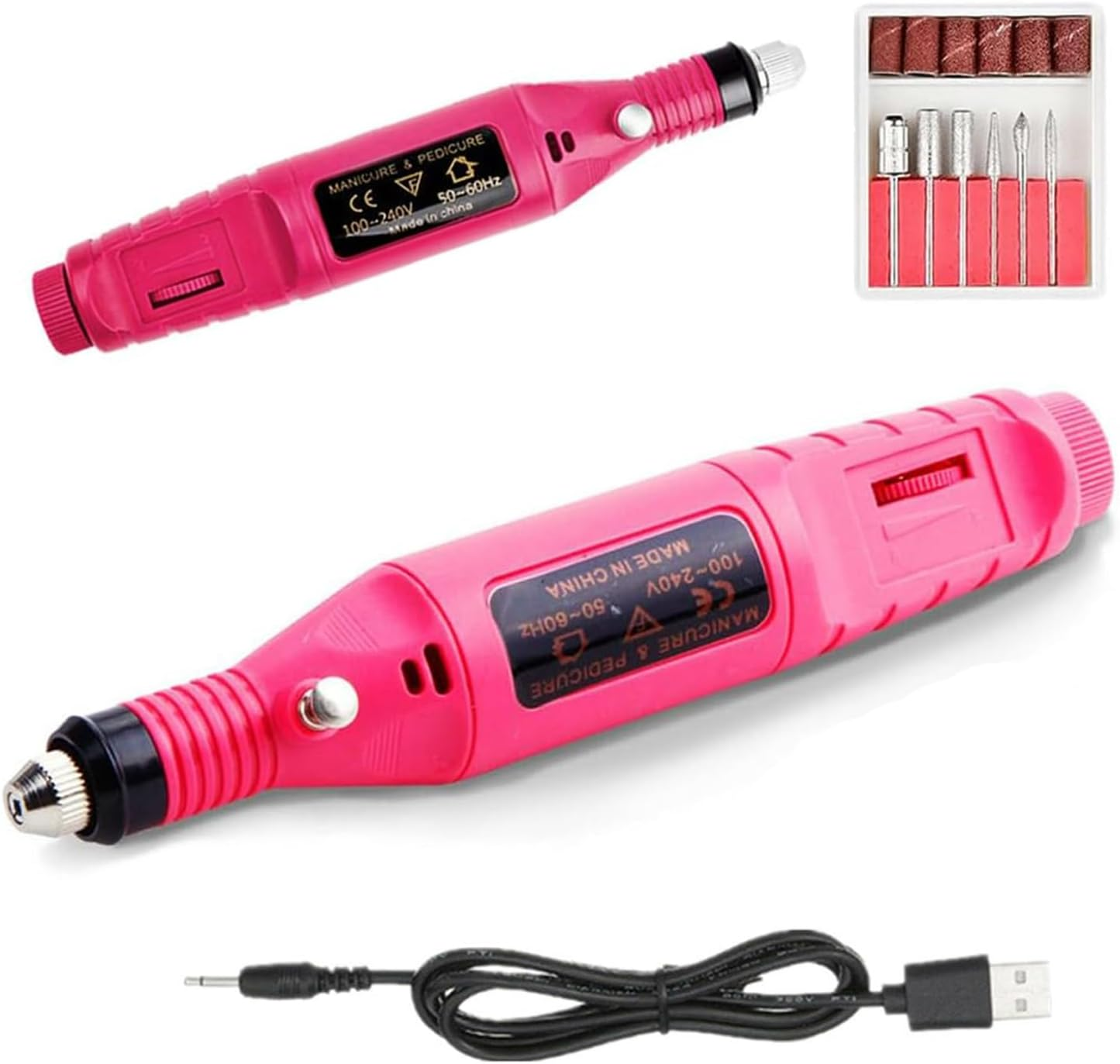 Electric Nail Drill Machine Bits 24File Tool Kit Machine Manicure Art Pen Shaper USB Nail File Drill Kit for Acrylic, Gel Nails, Manicure Pedicure Tools with 6 Bits and Sanding Bands (Pink) image number 5